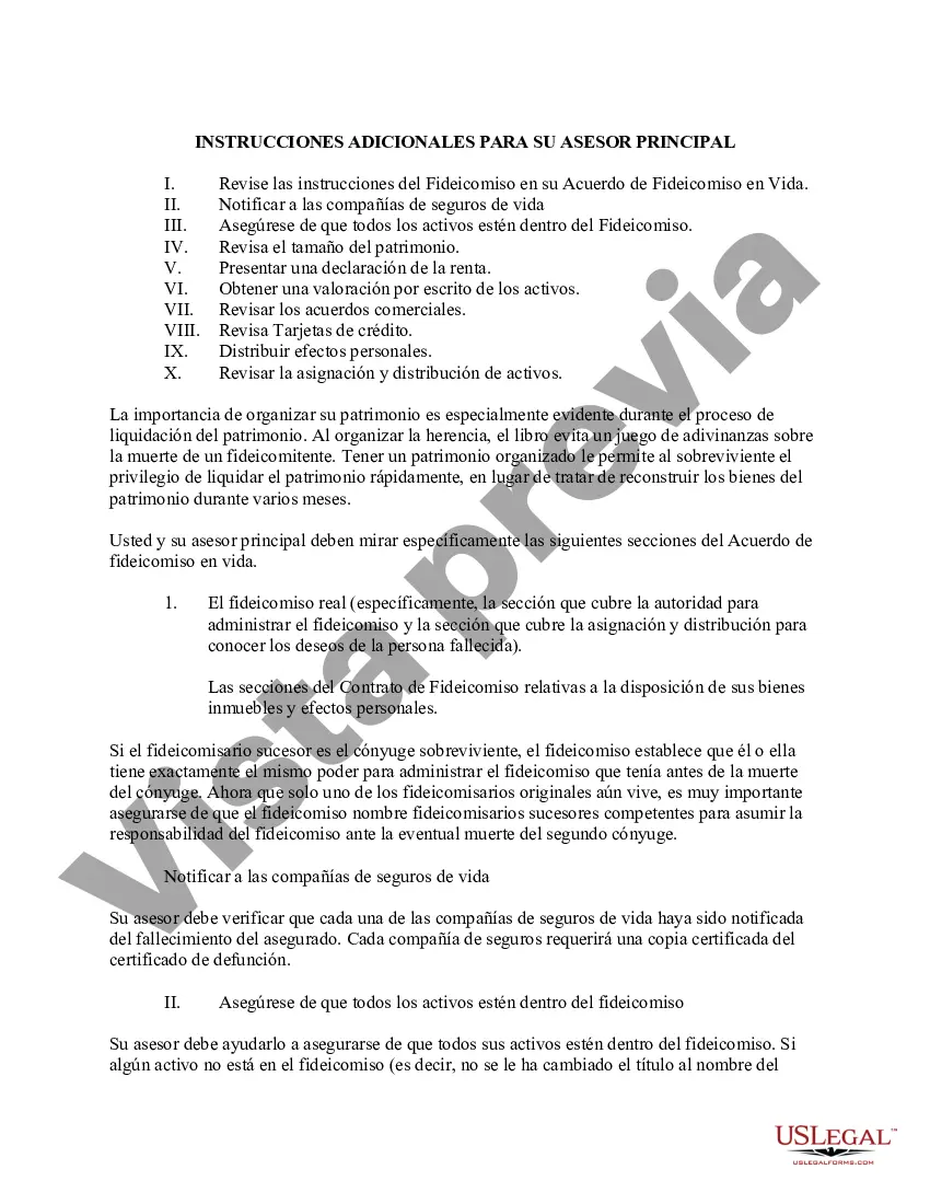 Preview Instrucciones para el Fideicomitente y el Fideicomisario para el Fideicomiso Revocable