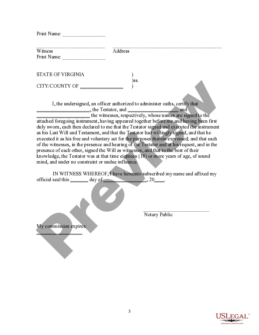 Preview Pour Over Will for Husband