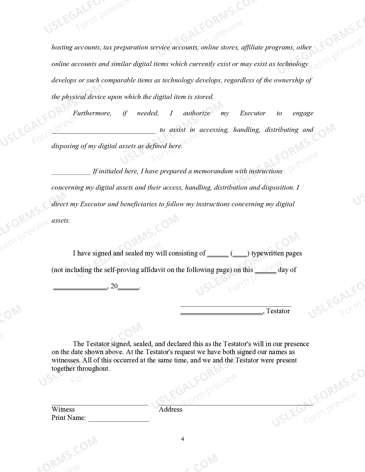 Preview Pour Over Will for Wife