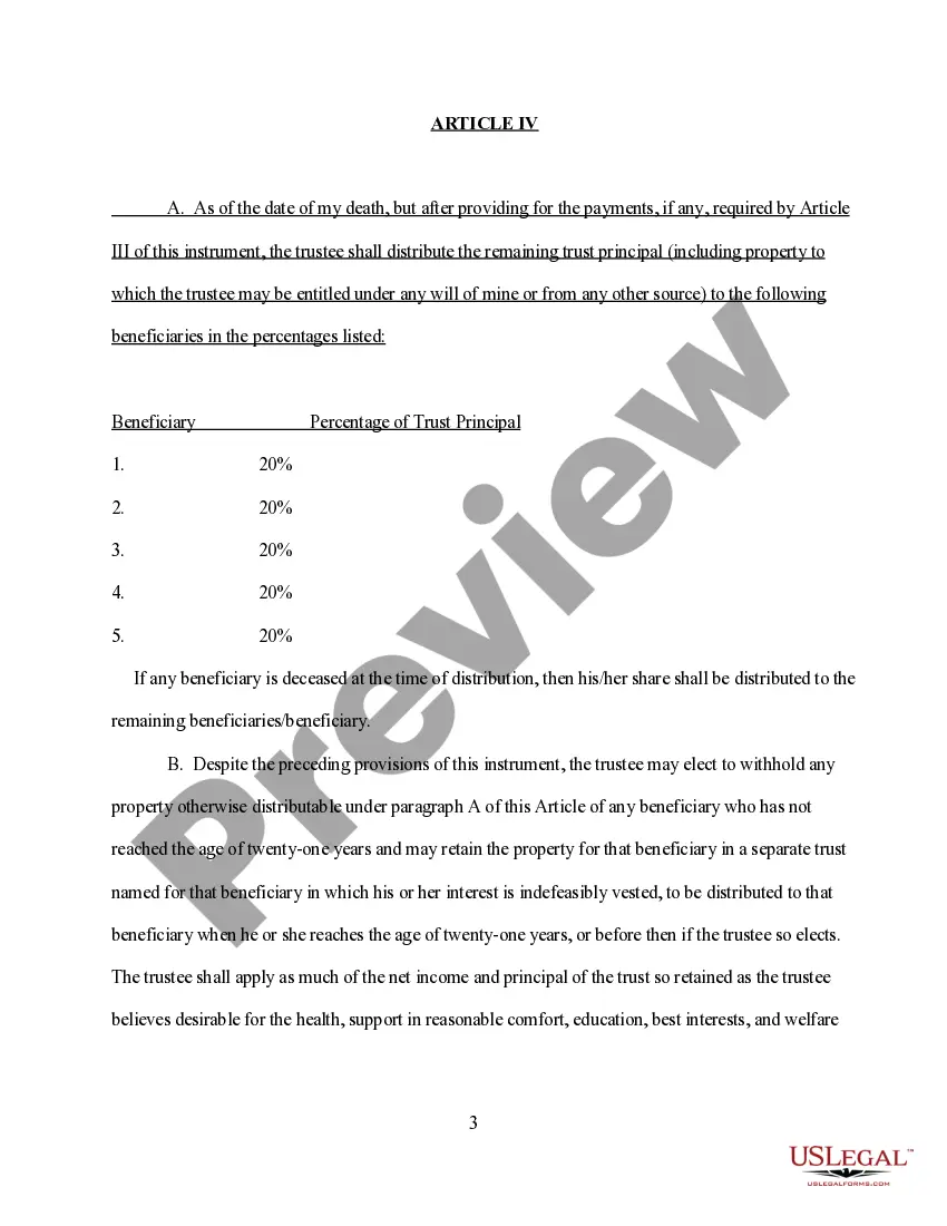 Preview Revocable Living Trust for Single Person with Special Needs