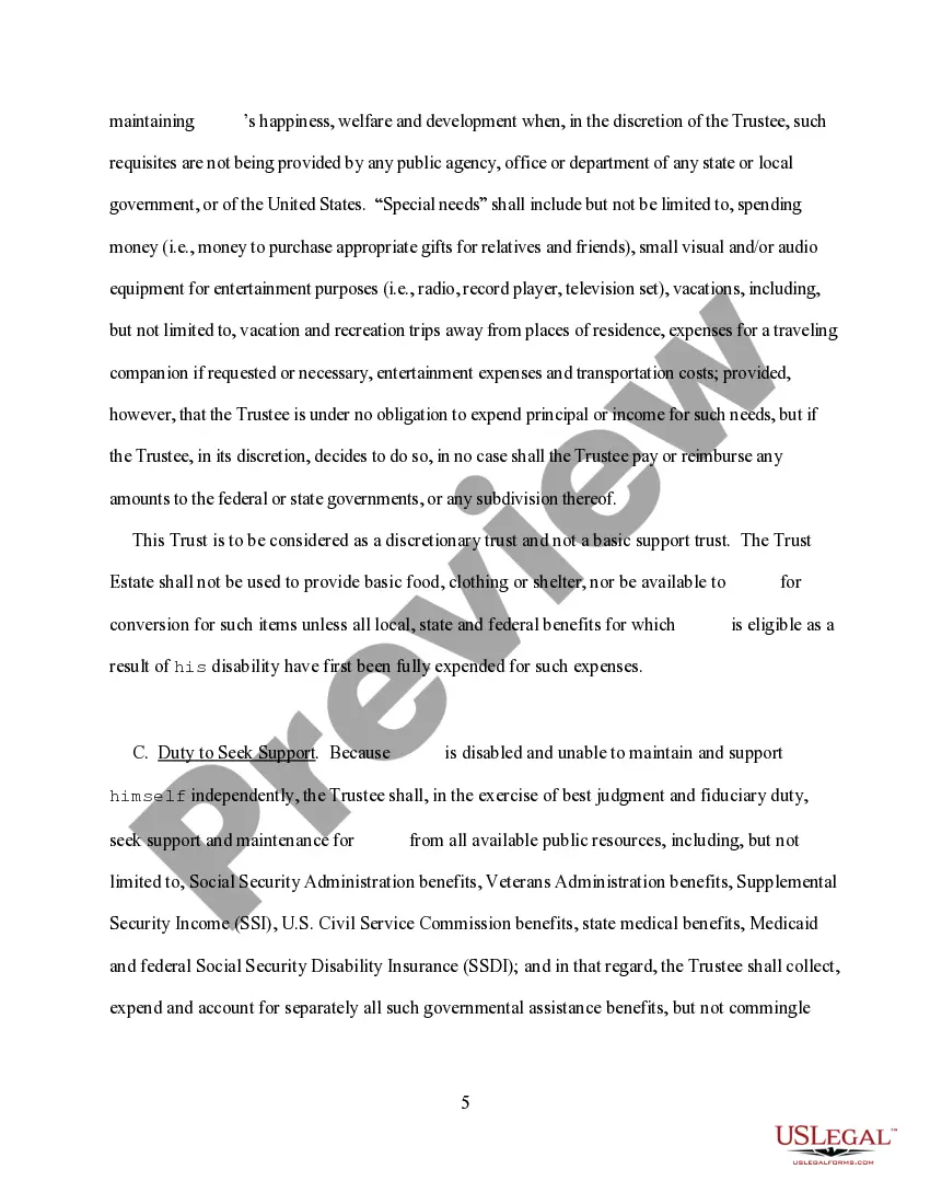 Preview Revocable Living Trust for Single Person with Special Needs