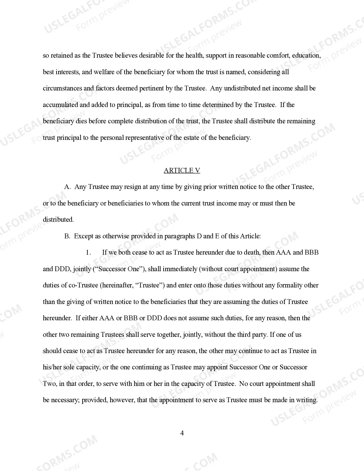 Preview Revocable Living Trust for Husband and Wife for 3 joint trustees