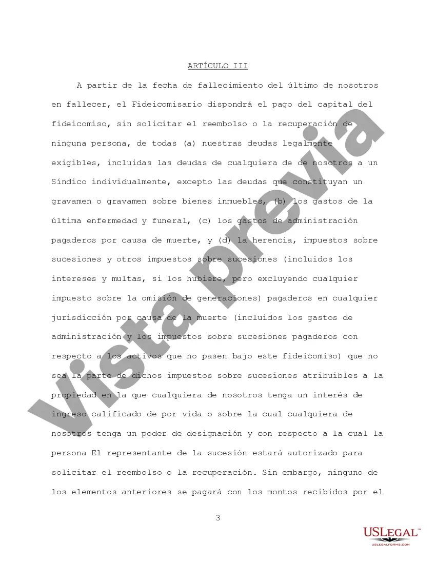 Preview Fideicomiso en Vida Revocable para Esposo y Esposa