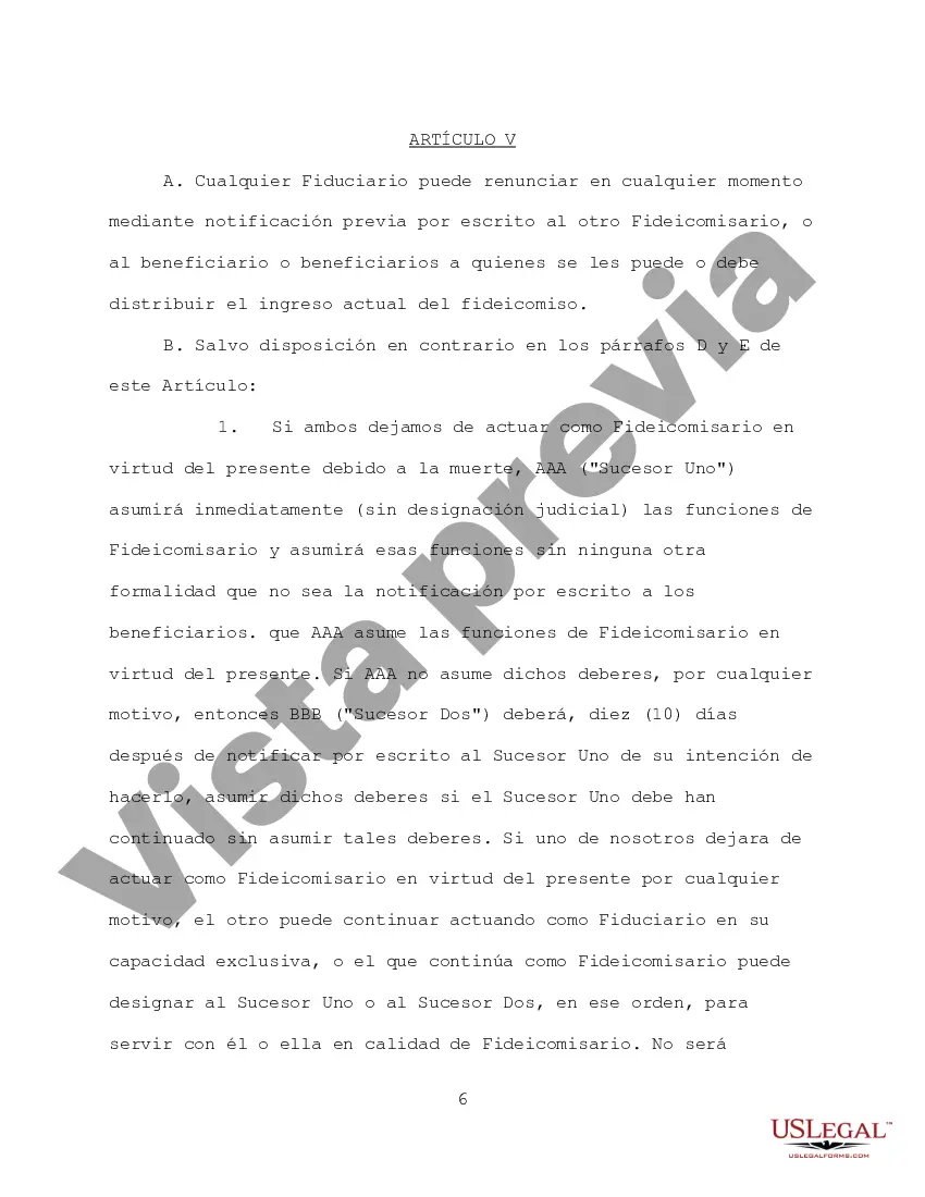 Preview Fideicomiso en Vida Revocable para Esposo y Esposa