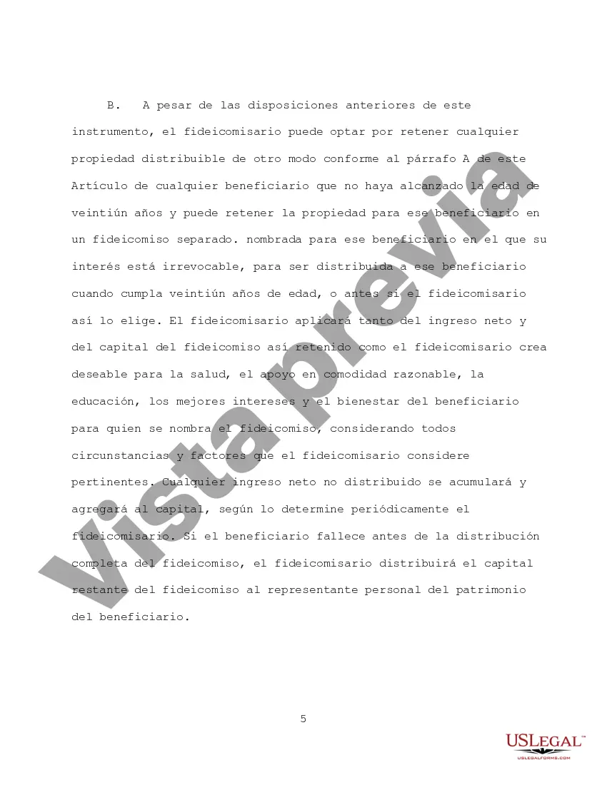 Preview Fideicomiso en vida revocable para una sola persona