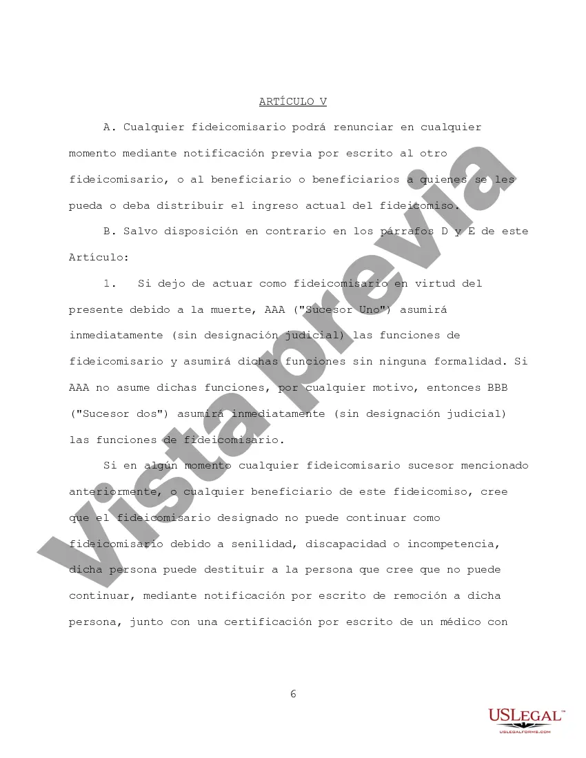 Preview Fideicomiso en vida revocable para una sola persona