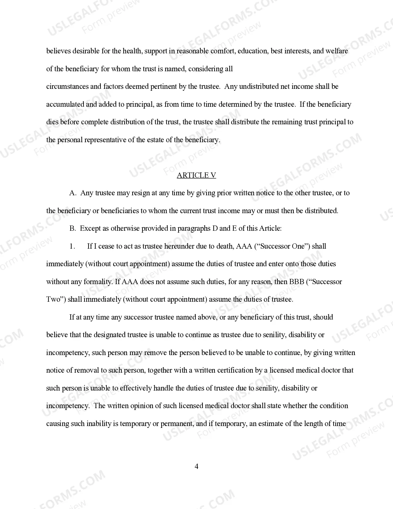 Preview Revocable Living Trust for Single Person