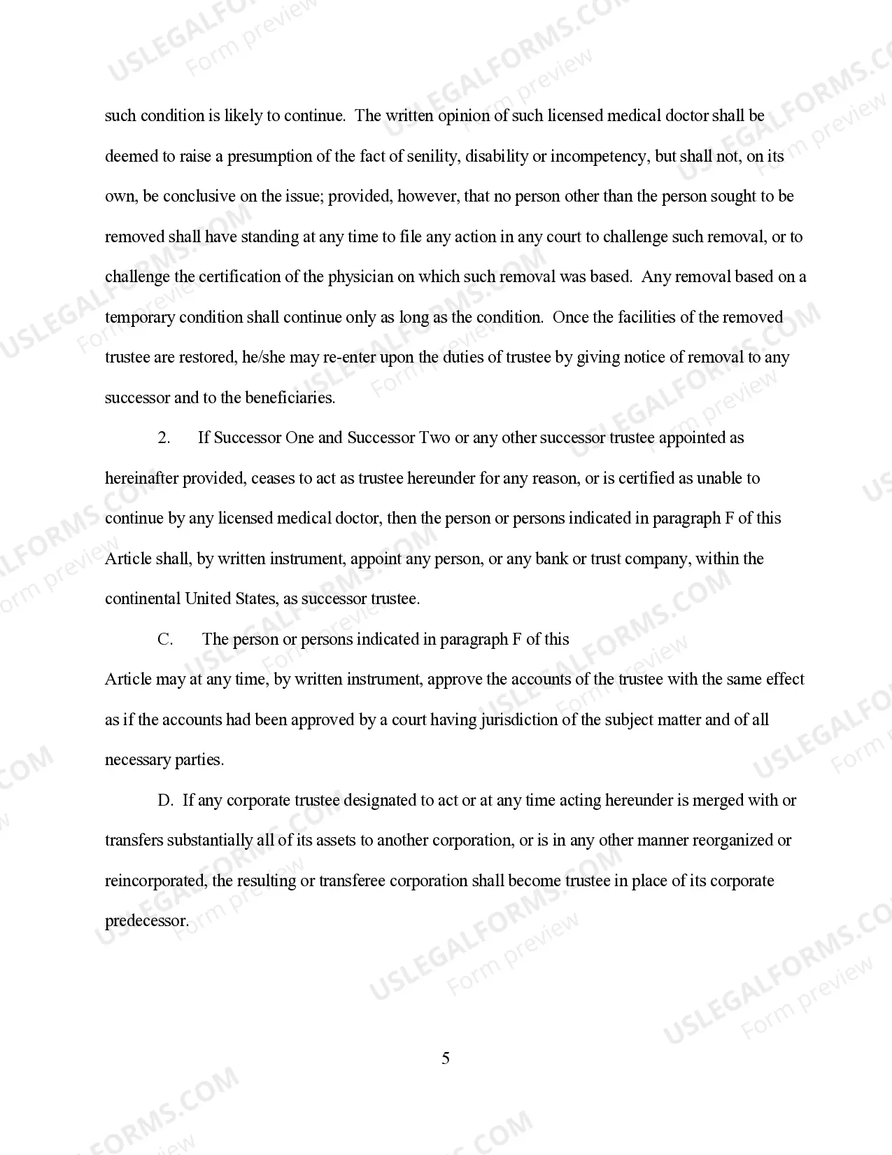 Preview Revocable Living Trust for Single Person