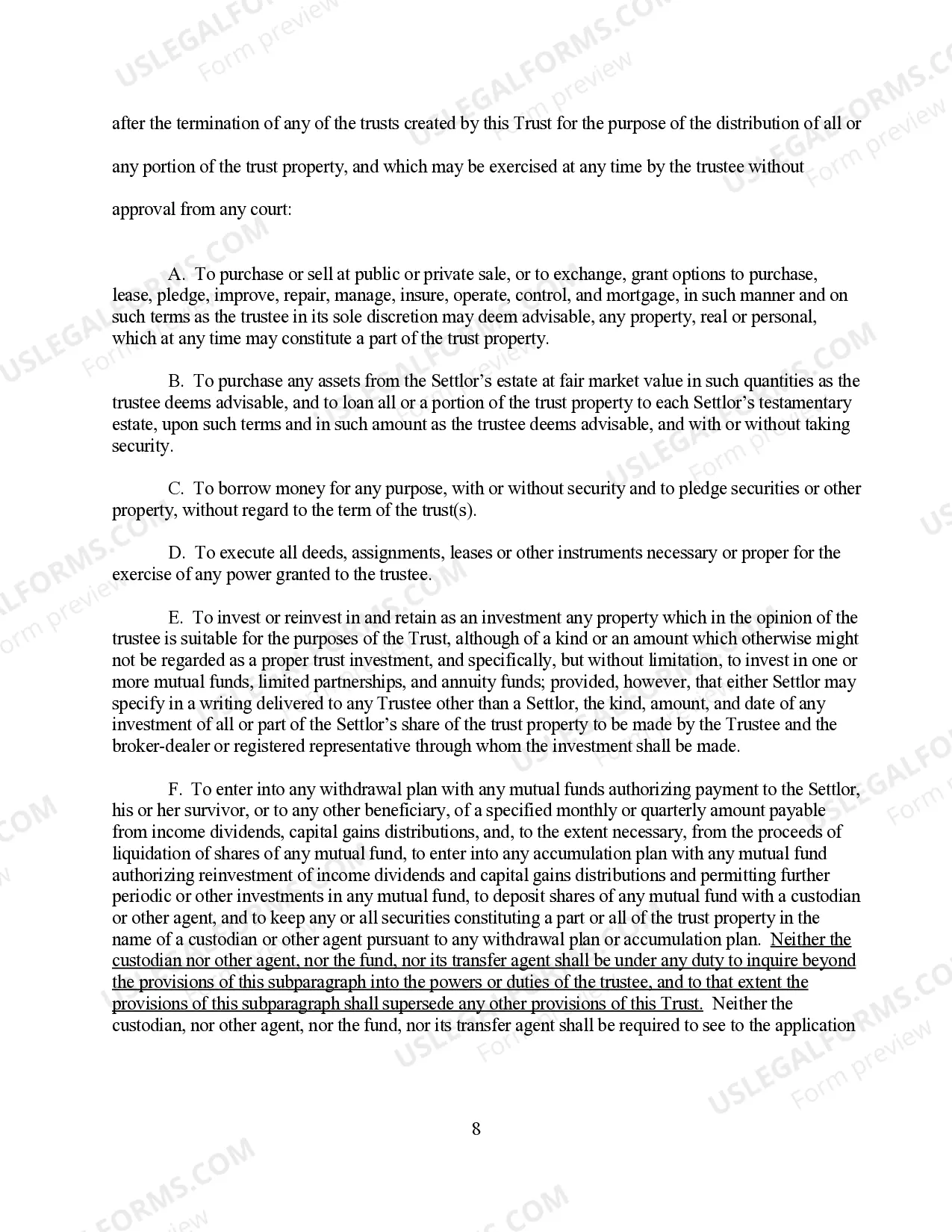 Preview Revocable Living Trust for Single Person