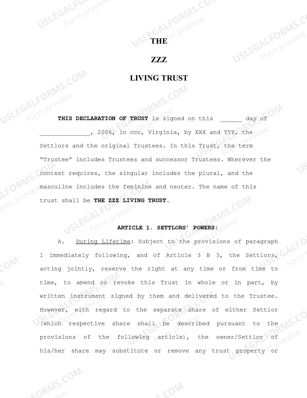 Virginia Living Trust US Legal Forms