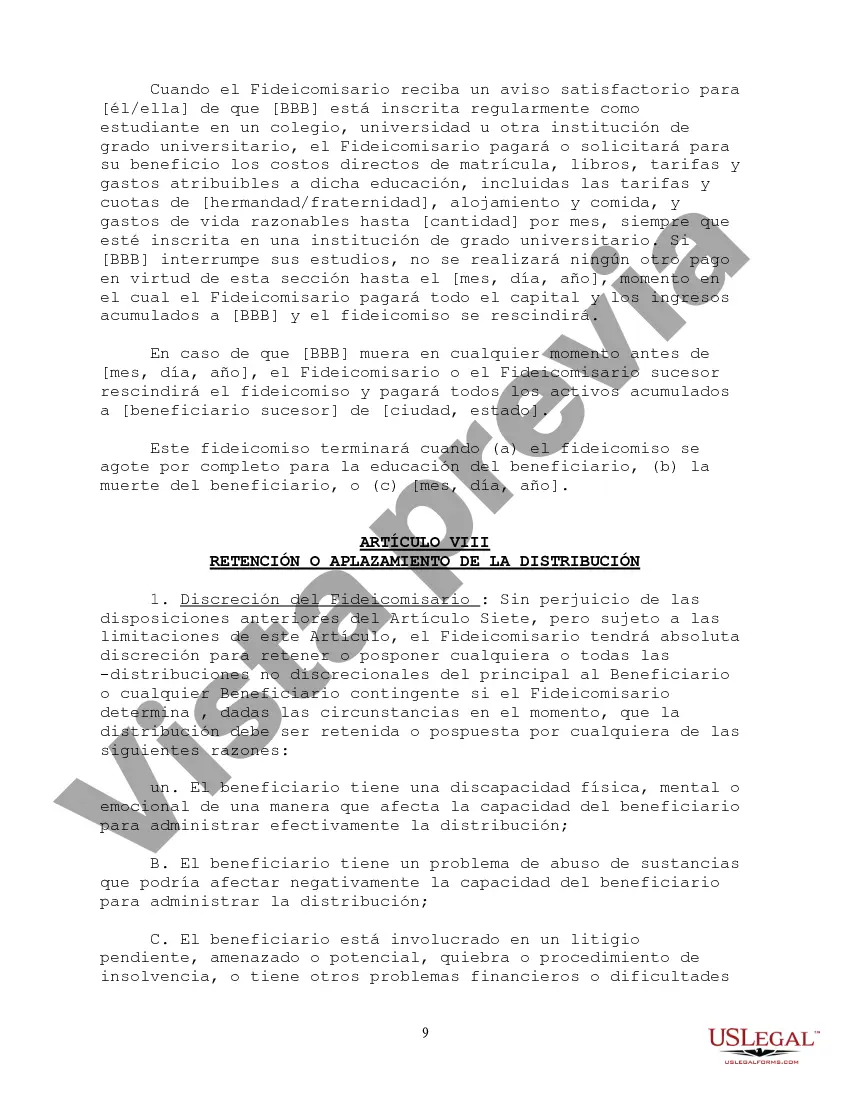 Preview Acuerdo de Fideicomiso Educativo Irrevocable