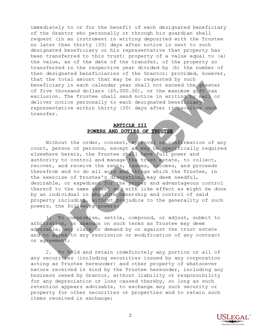 Preview Irrevocable Educational Trust Agreement