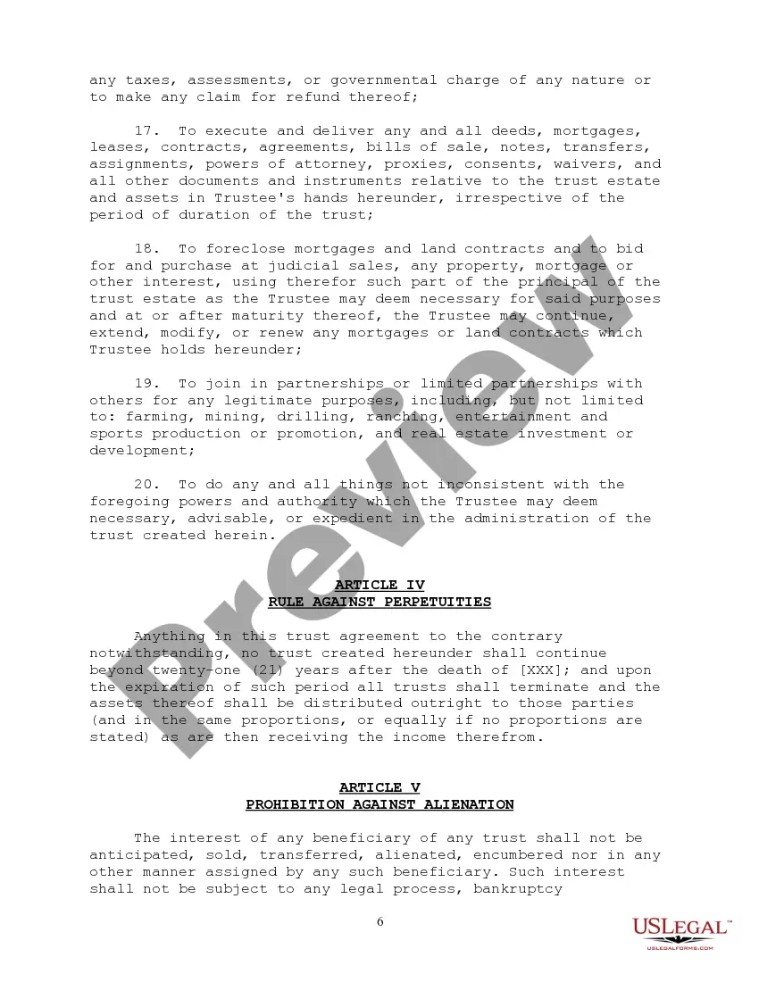 Preview Irrevocable Educational Trust Agreement