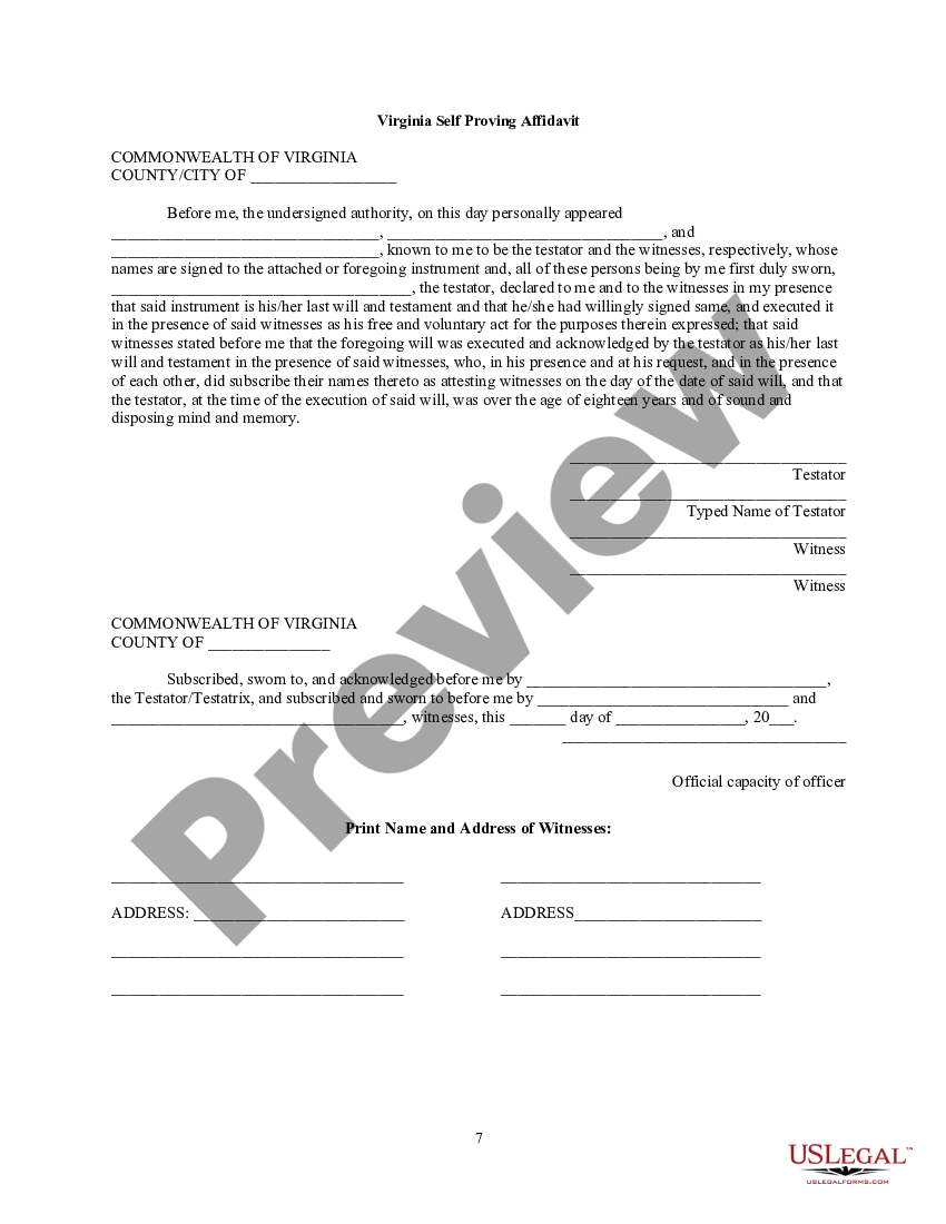 Virginia Last Will and Testament for Husband Sample Will Virginia