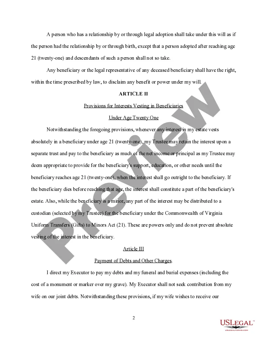 Preview Last Will and Testament for Husband