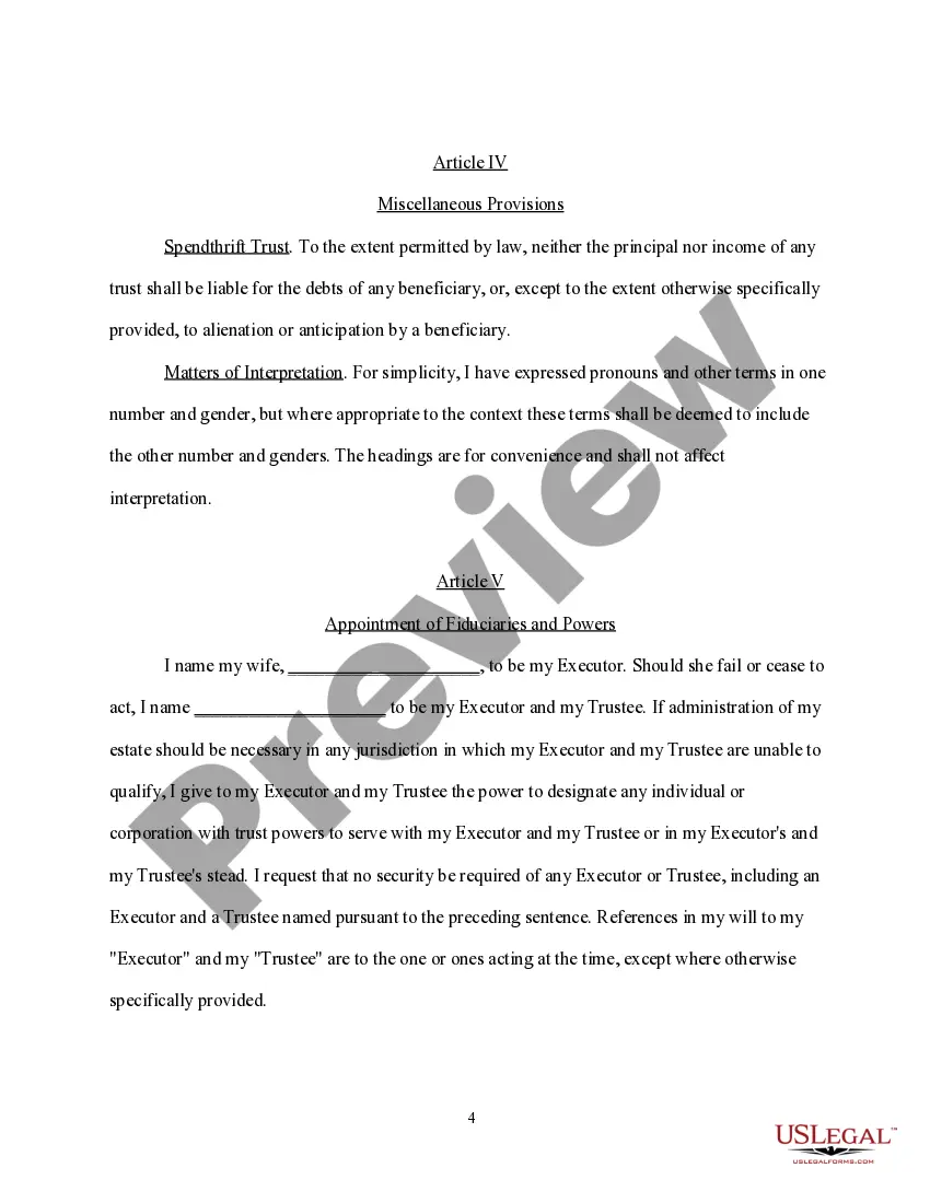 Preview Last Will and Testament for Husband