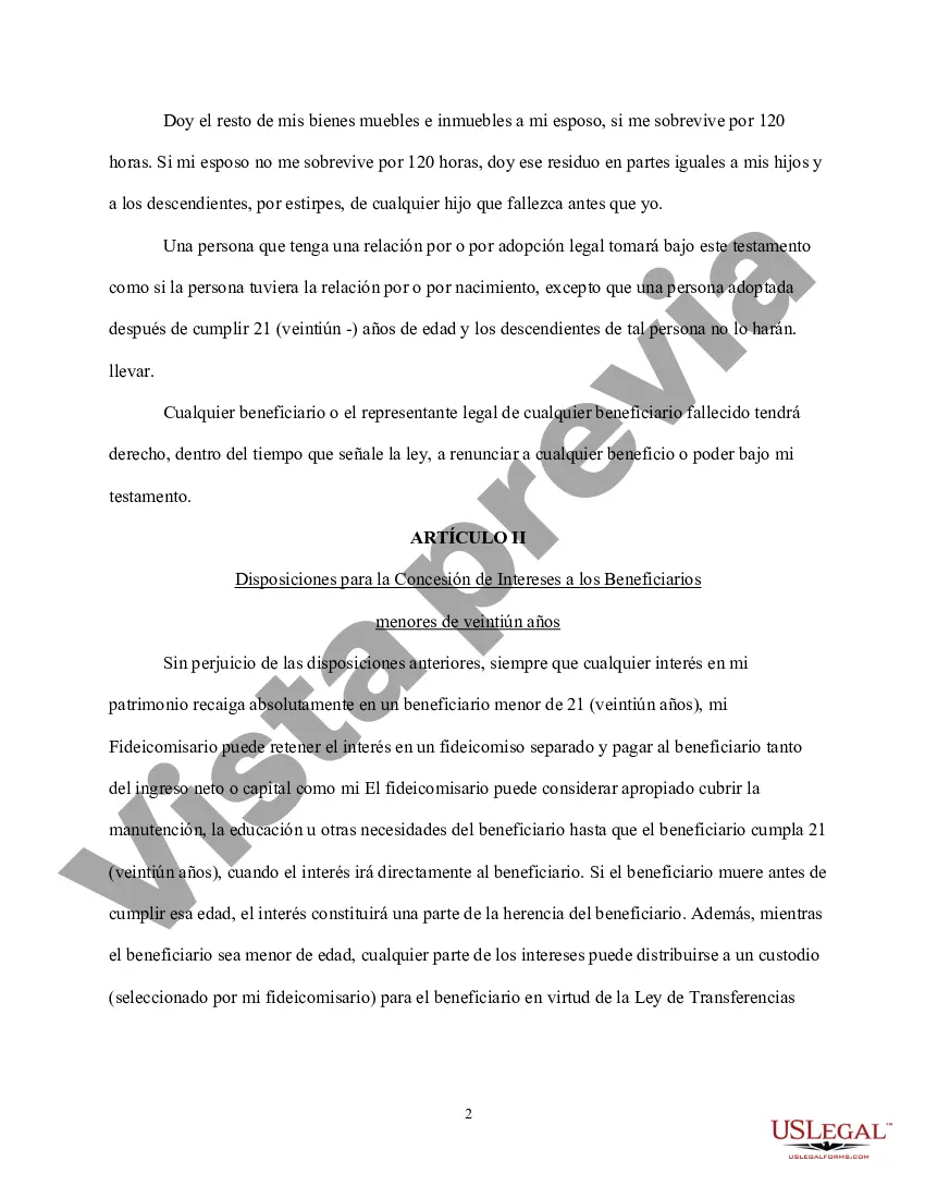 Preview Última voluntad y testamento para la esposa