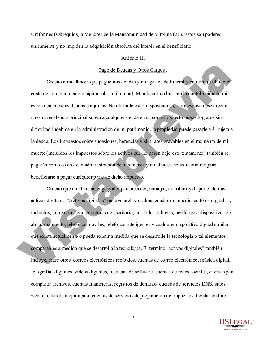 Preview Última voluntad y testamento para la esposa