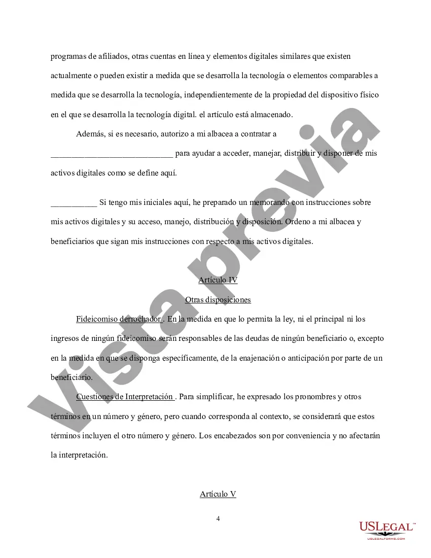 Preview Última voluntad y testamento para la esposa