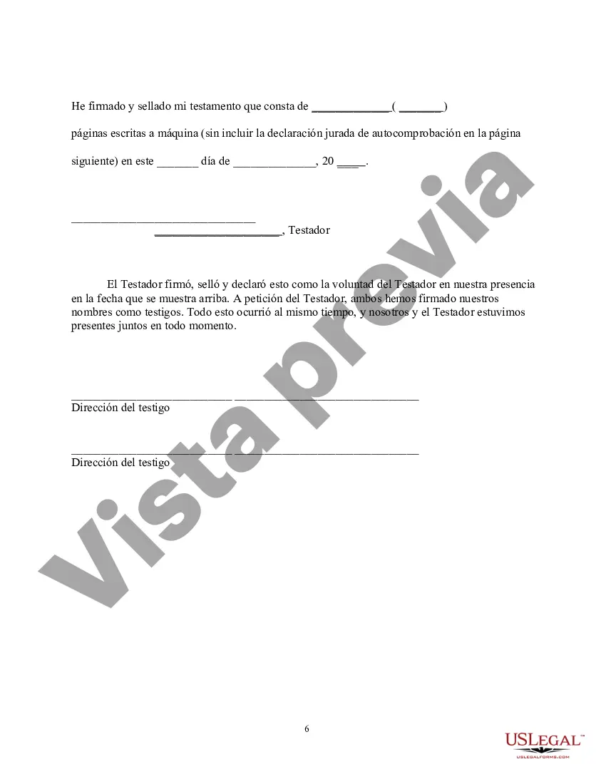 Preview Última voluntad y testamento para la esposa