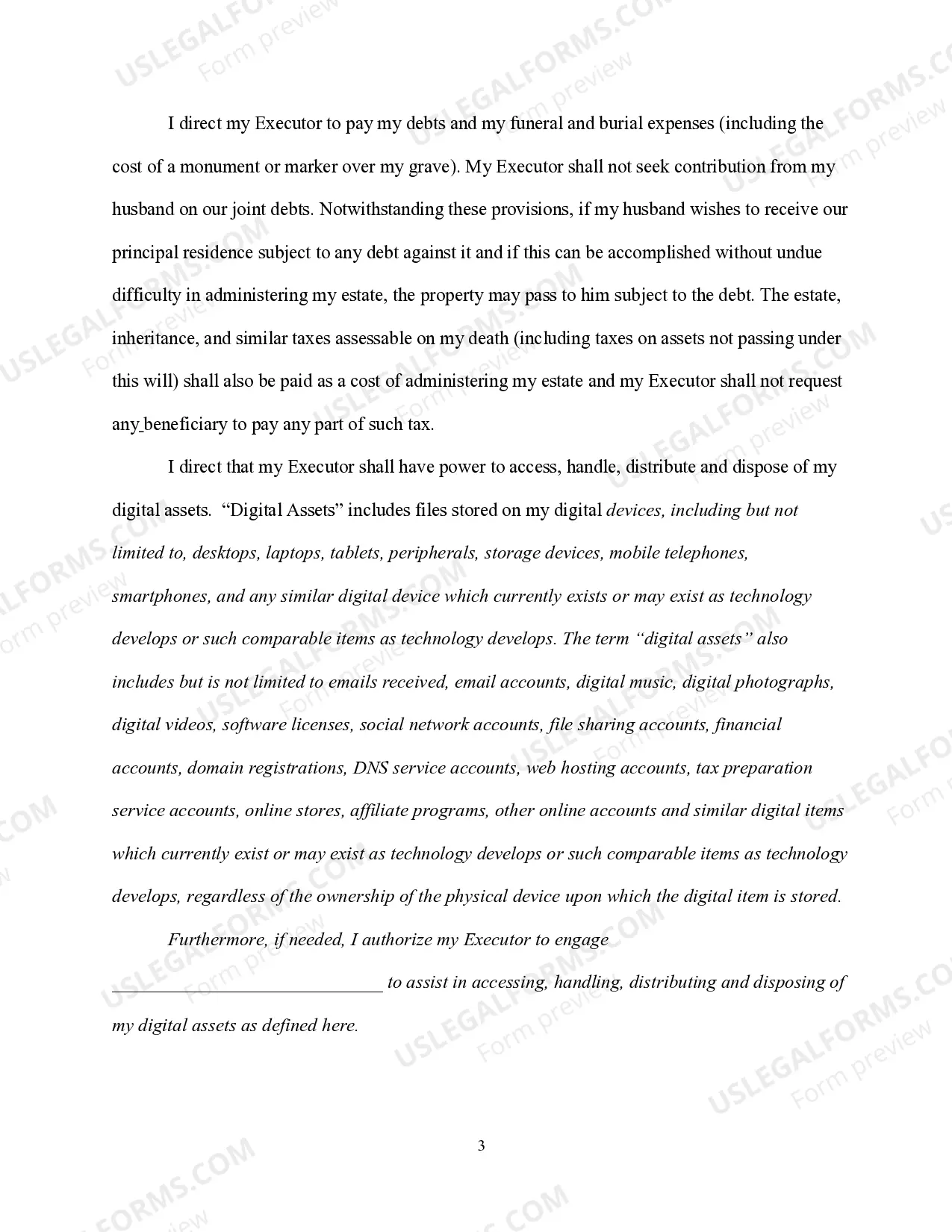 Preview Last Will and Testament for Wife