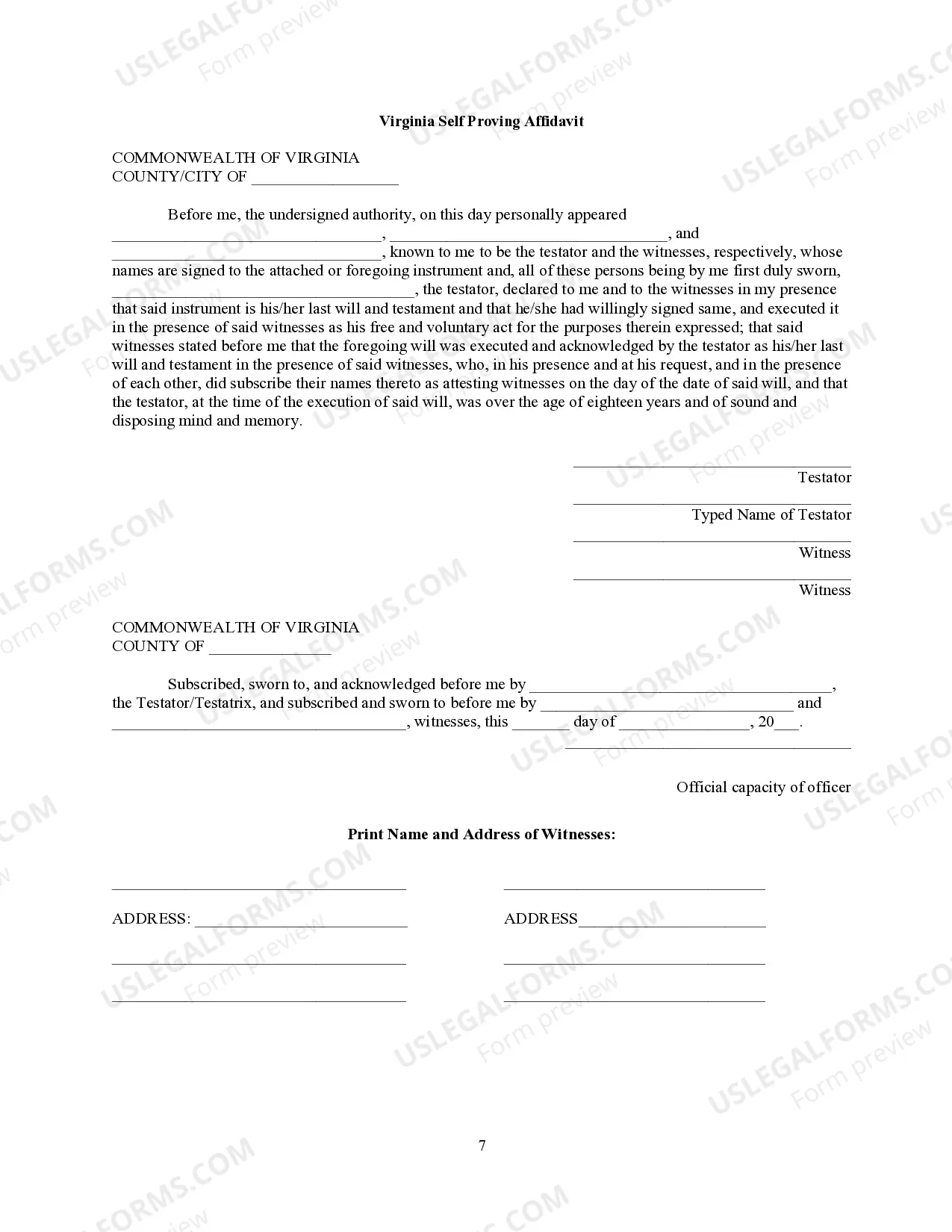 Preview Last Will and Testament for Wife