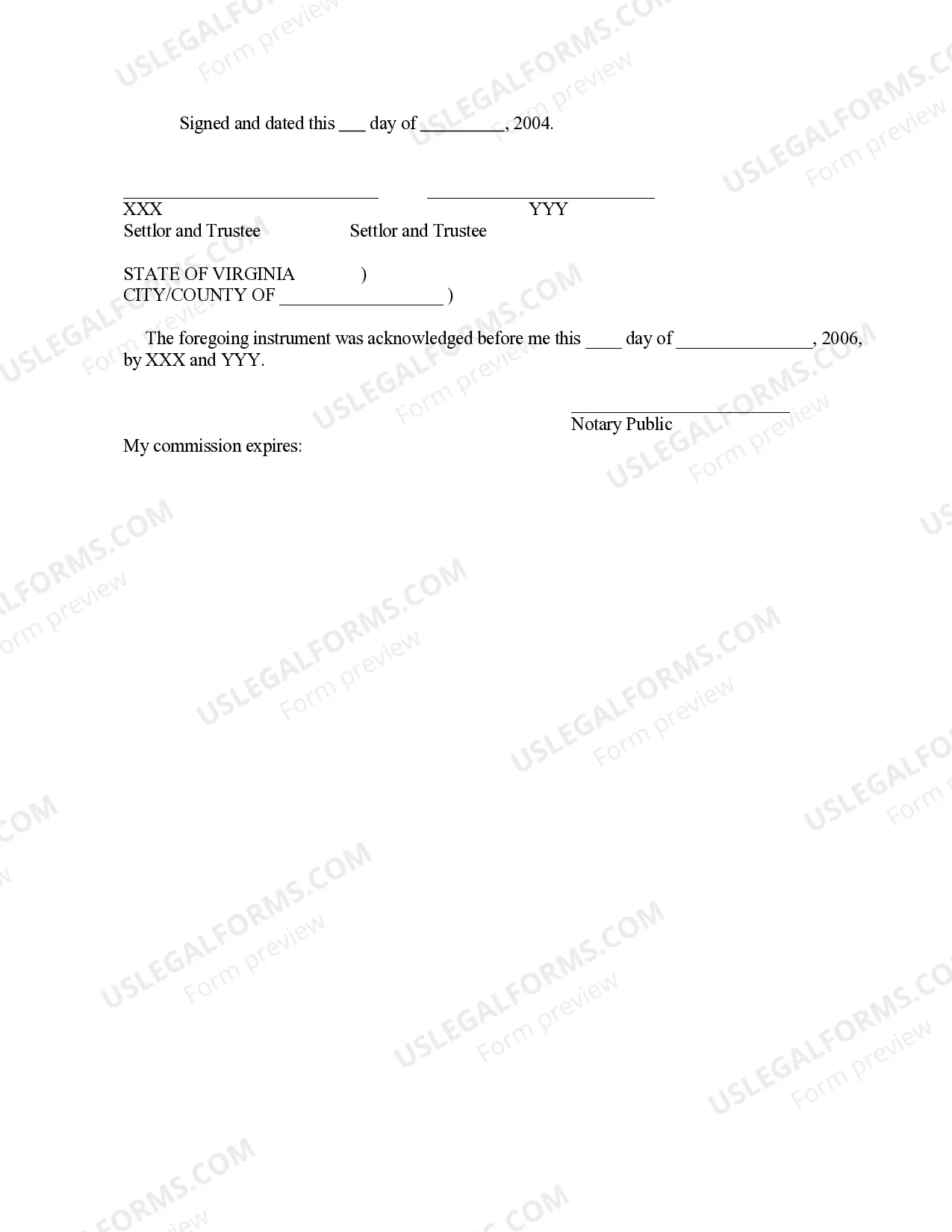 Preview Memorandum of Revocable Living Trust