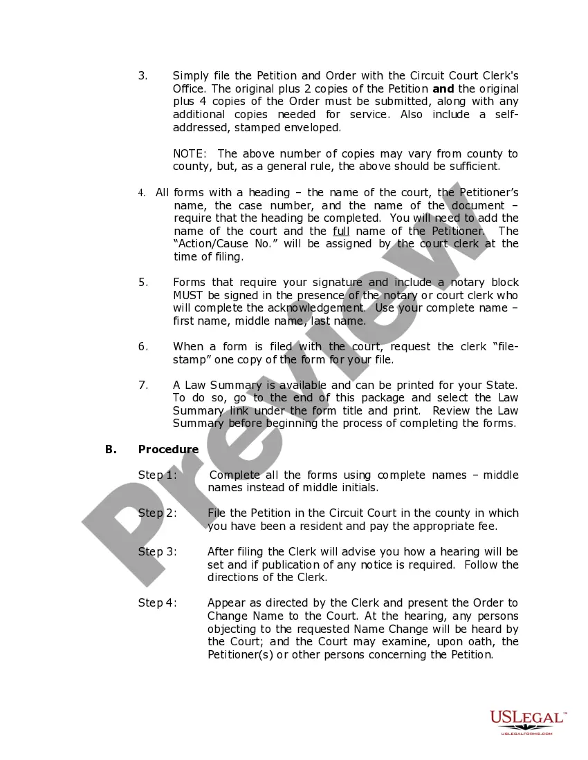 Preview Virginia Name Change Instructions and Forms Package for an Adult with no prior name change