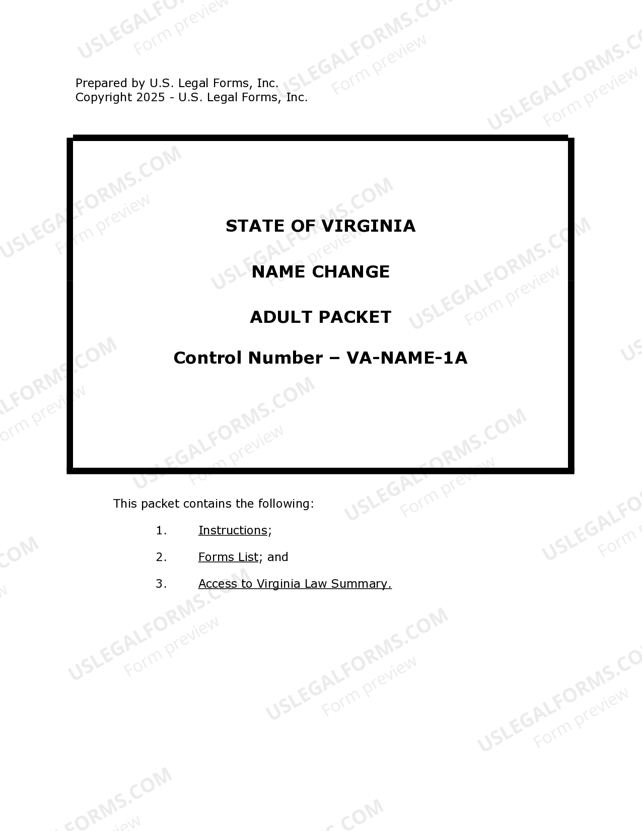 Virginia Name Change Instructions and Forms Package for an Adult Name