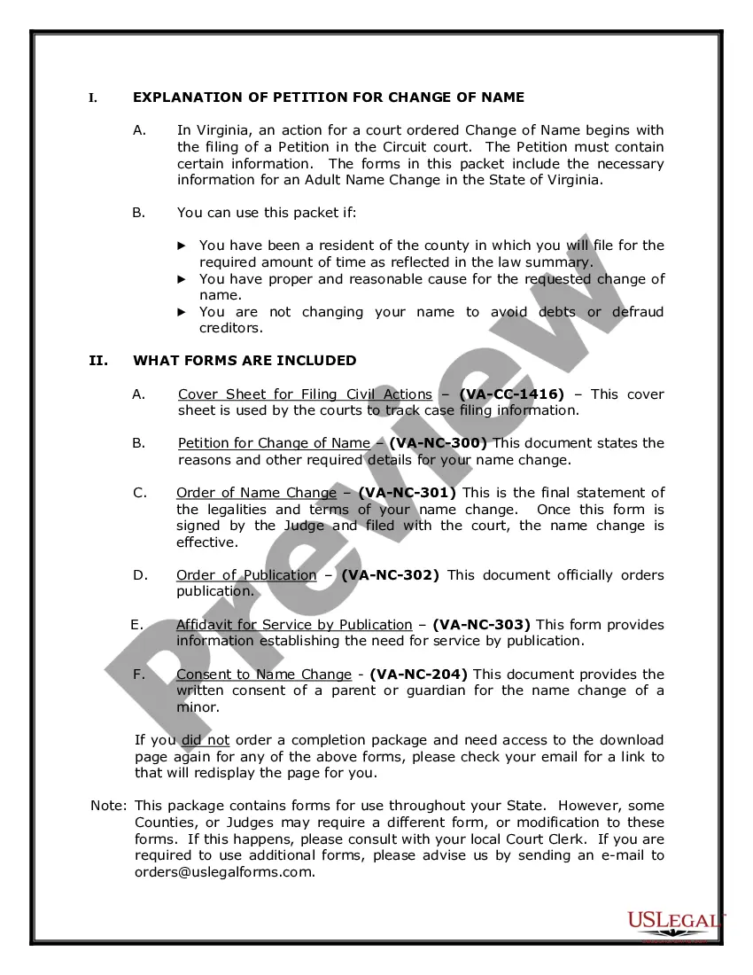 Preview Virginia Name Change Instructions and Forms Package for a Family