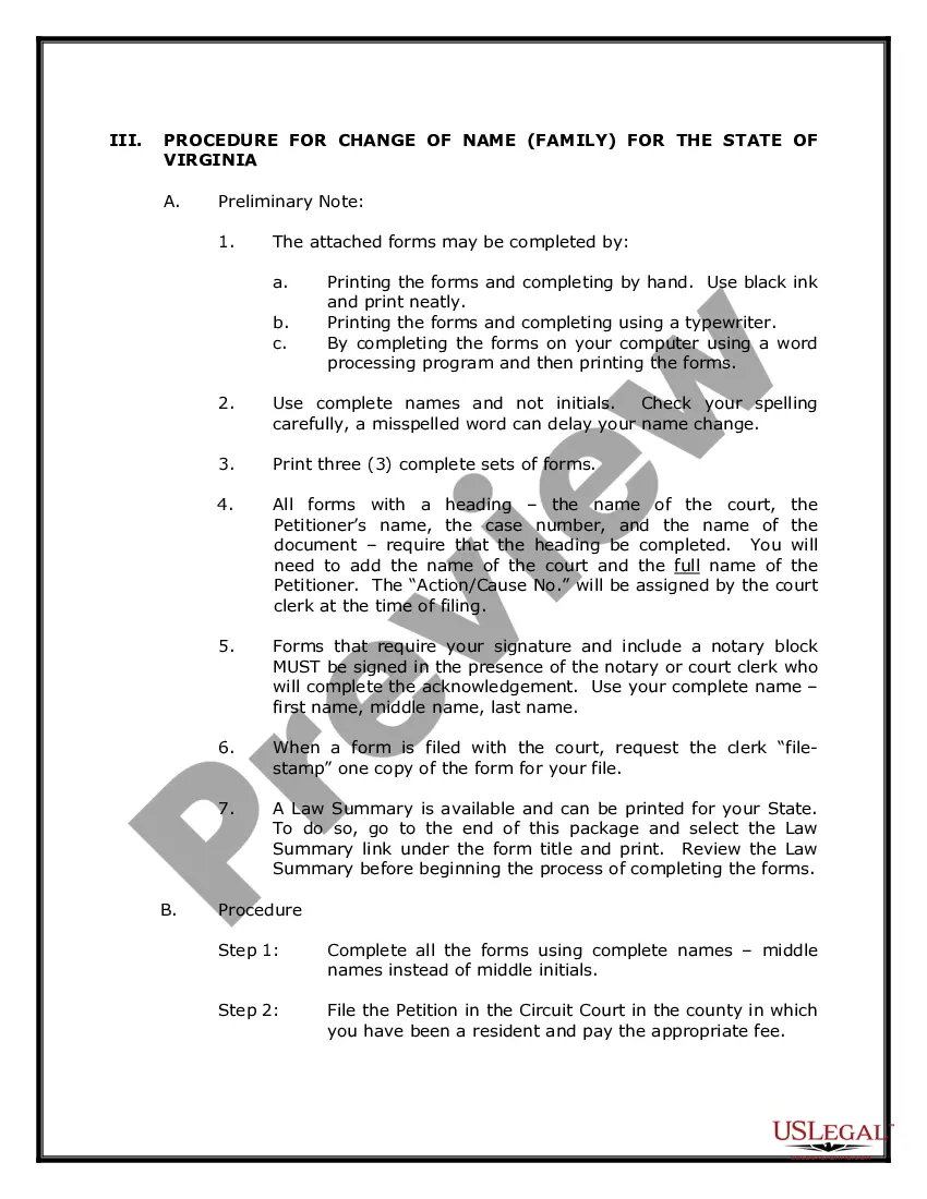 Preview Virginia Name Change Instructions and Forms Package for a Family
