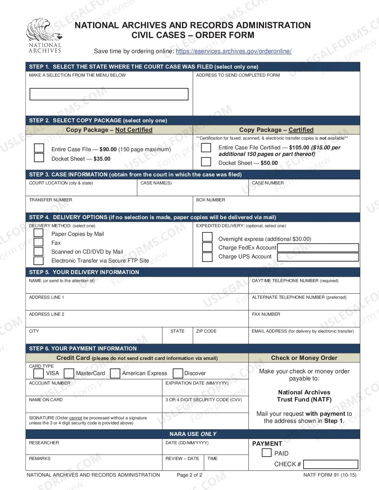 Preview National Archives Copy Request Form for Civil Cases