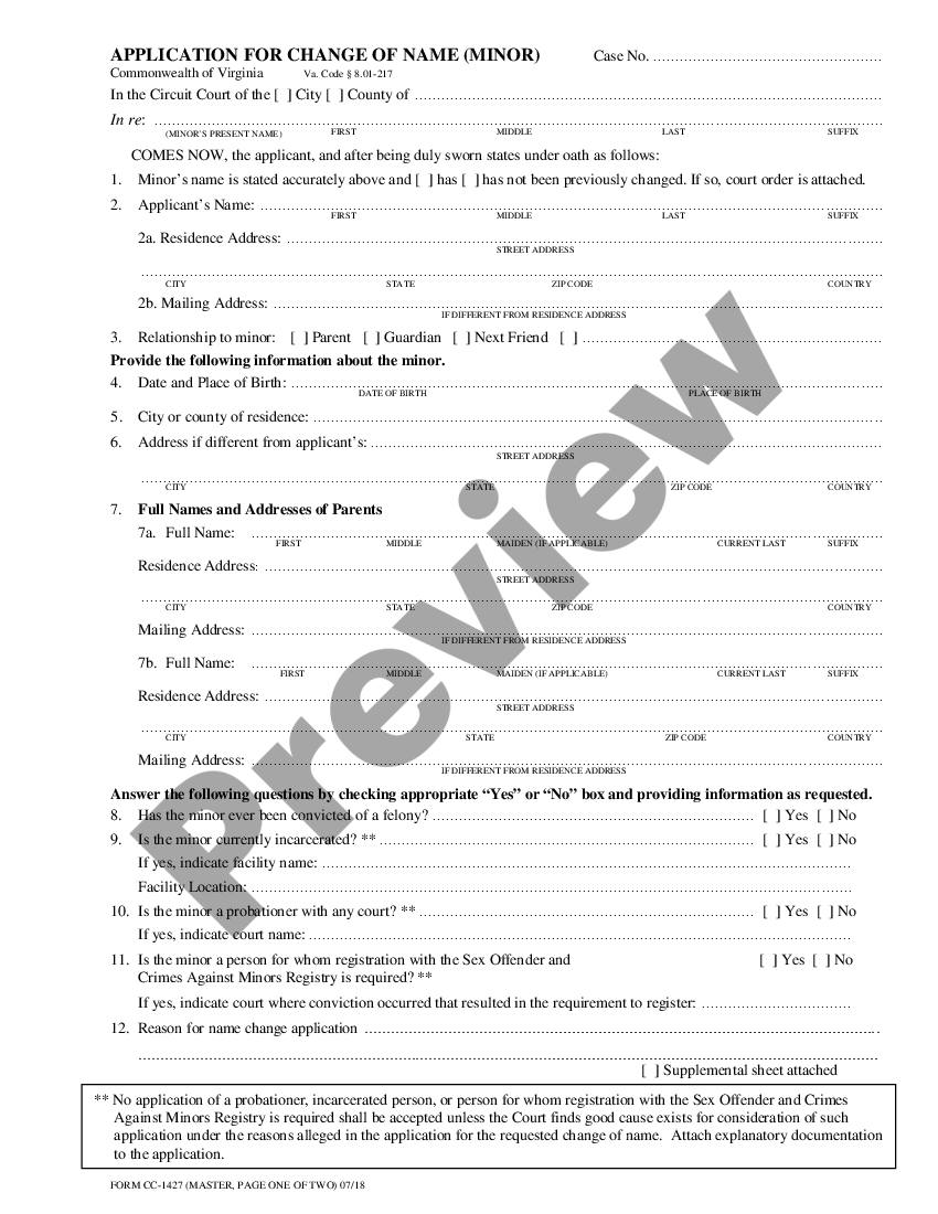 Virginia Petition for Name Change - Name Change Virginia | US Legal Forms