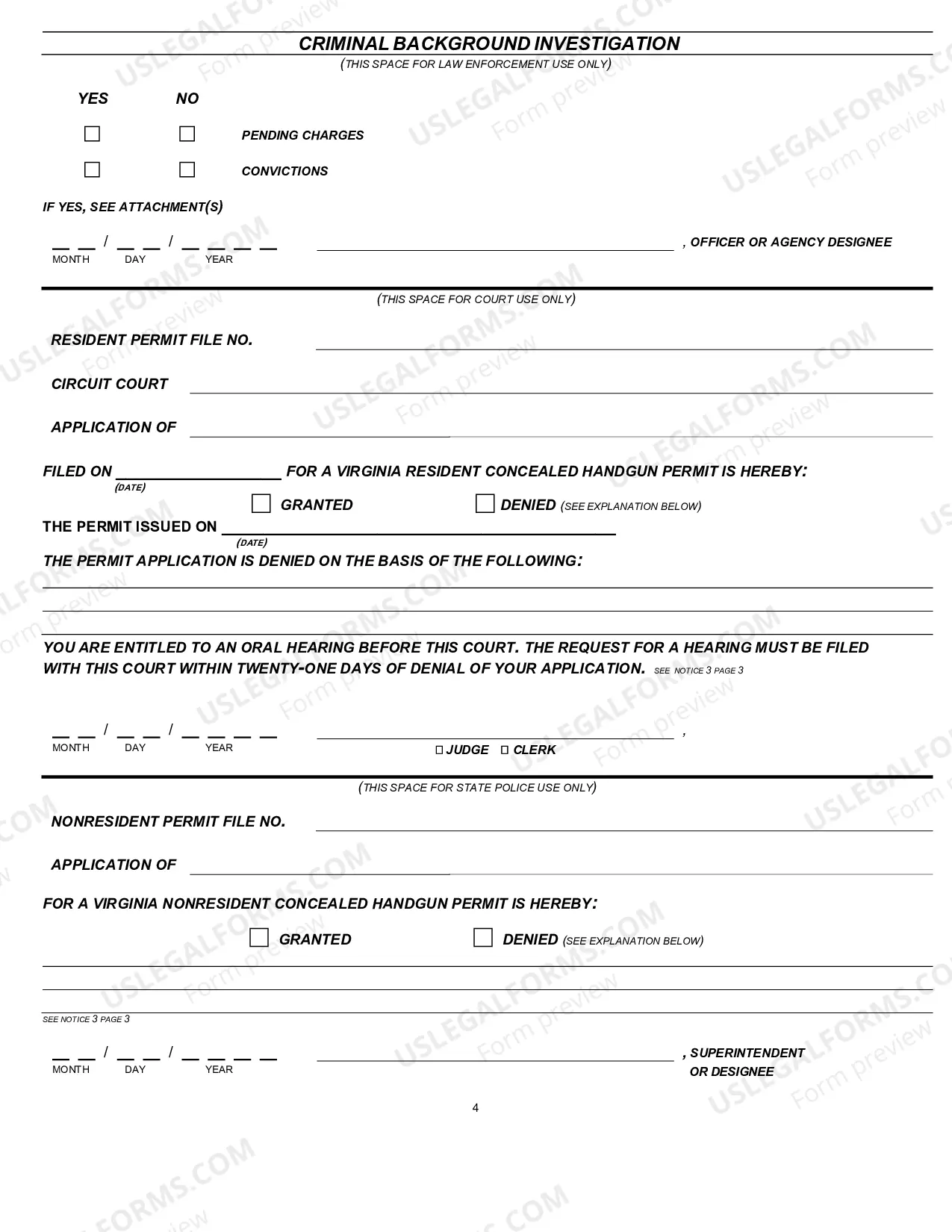 Preview Concealed Handgun Permit Application