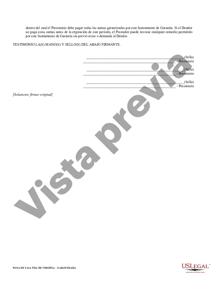 Preview Pagaré garantizado de Virginia