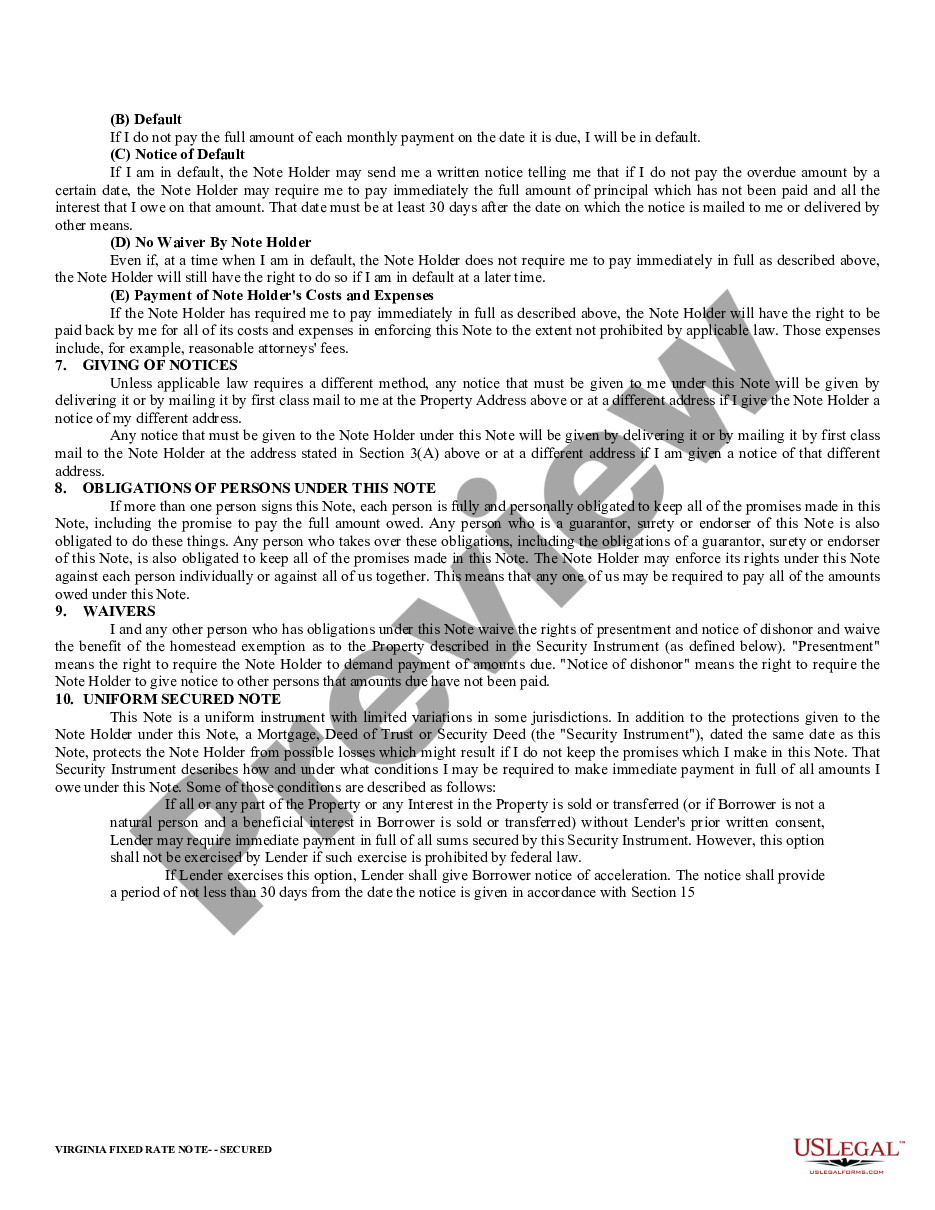 page 1 Virginia Secured Promissory Note preview