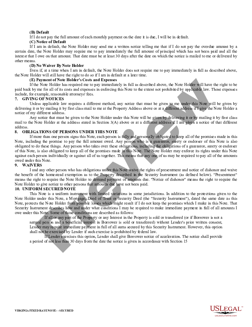 Virginia Secured Promissory Note Promissory Note Template Virginia