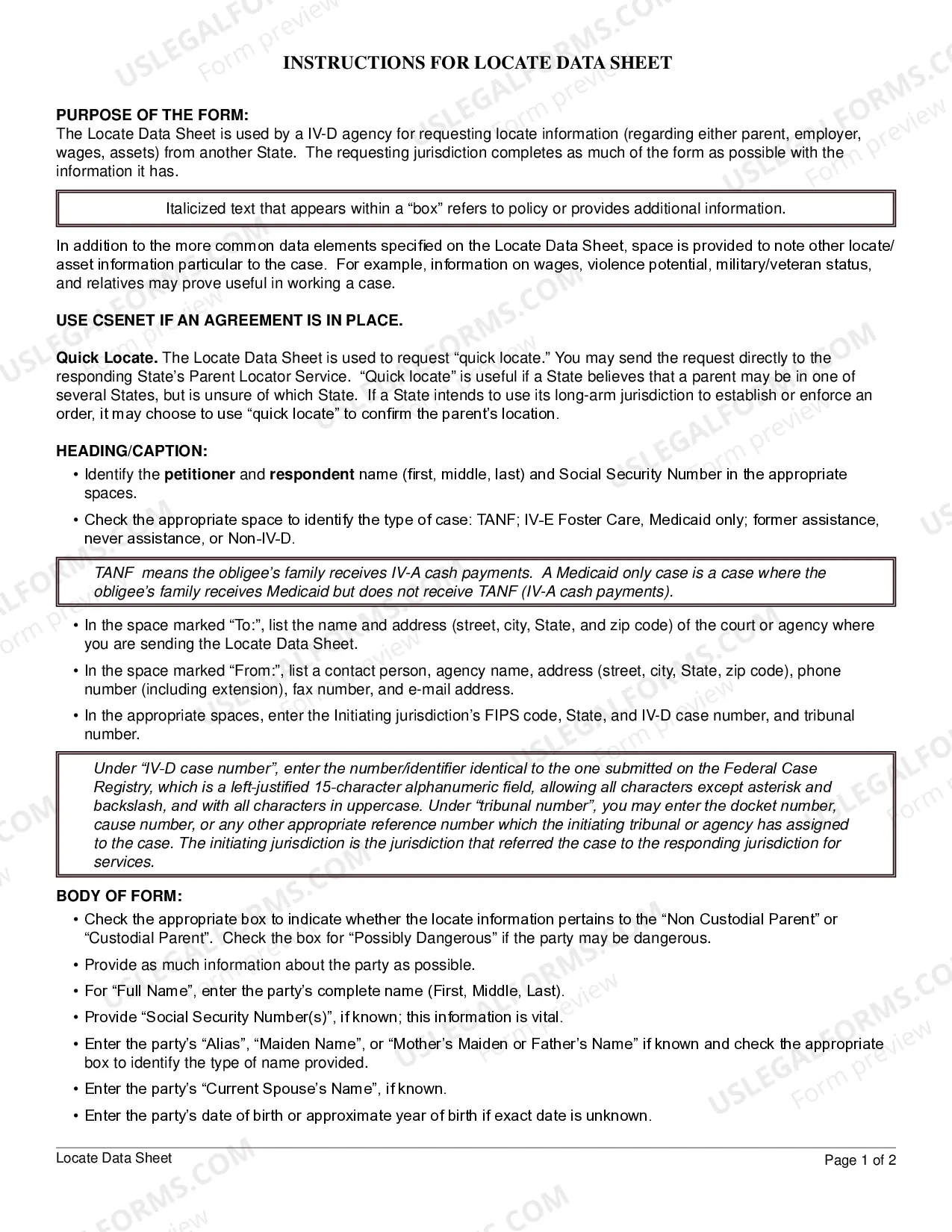 Preview Locate Data Sheet