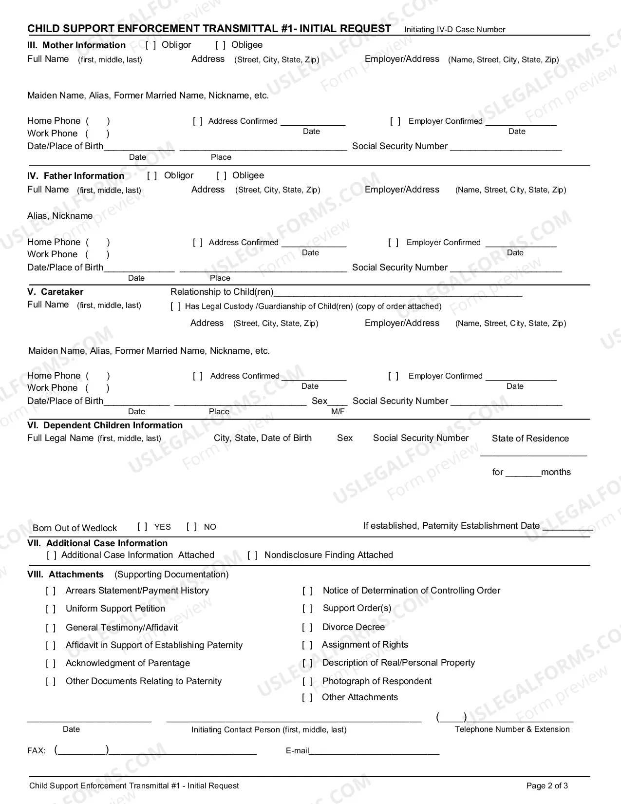 Preview Child Support Enforcement Transmittal #1 - Initial Request