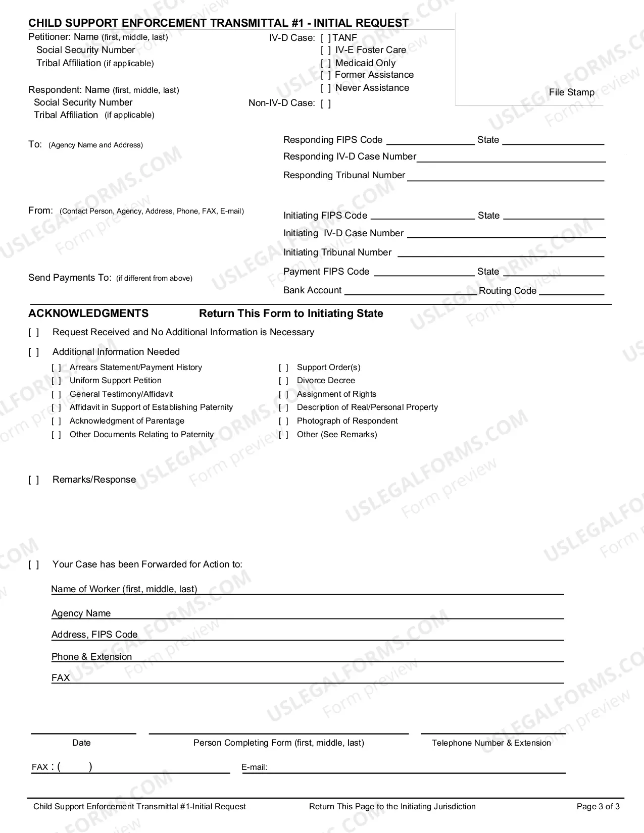 Preview Child Support Enforcement Transmittal #1 - Initial Request