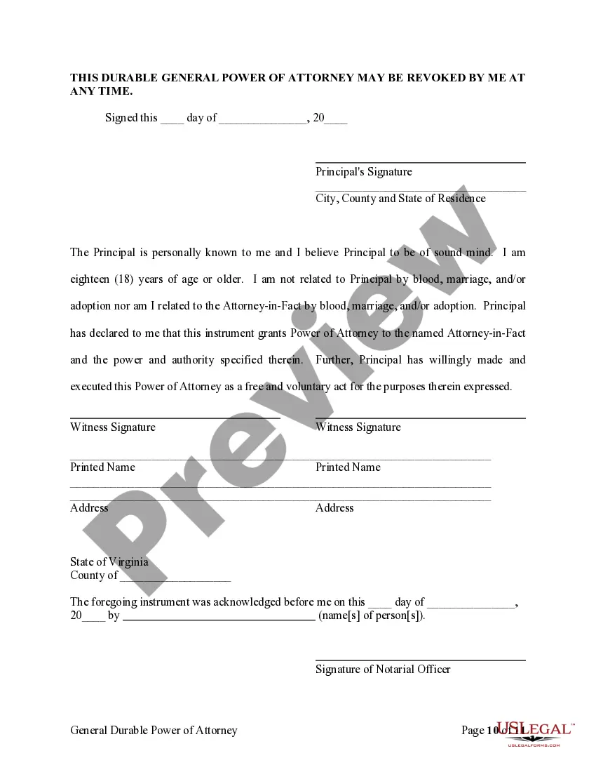 Preview General Durable Power of Attorney for Property and Finances or Financial Effective upon Disability