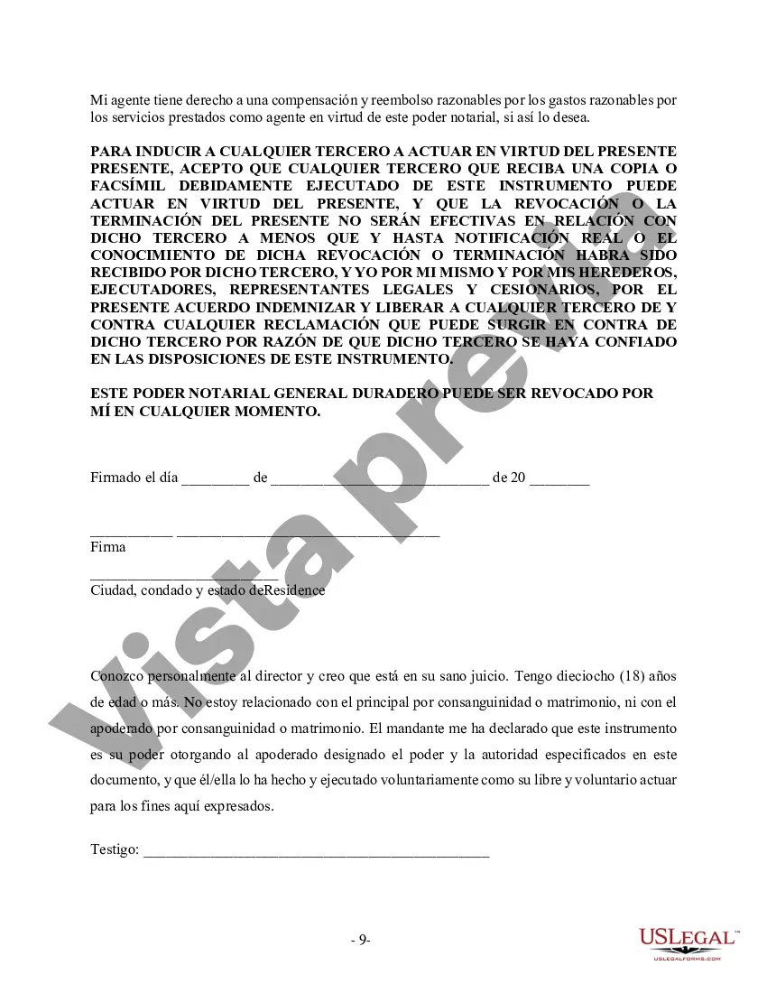 Preview Poder General Duradero para Bienes y Finanzas o Financiero Efectivo Inmediatamente