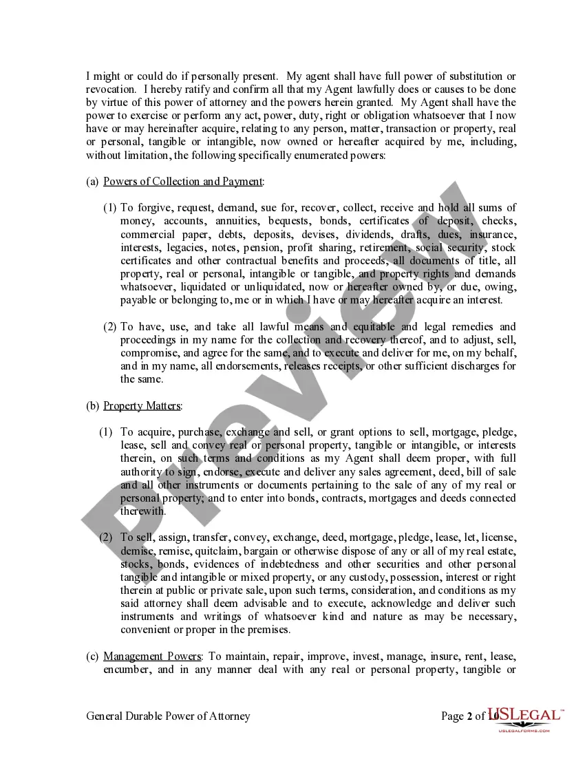 Preview General Durable Power of Attorney for Property and Finances or Financial Effective Immediately