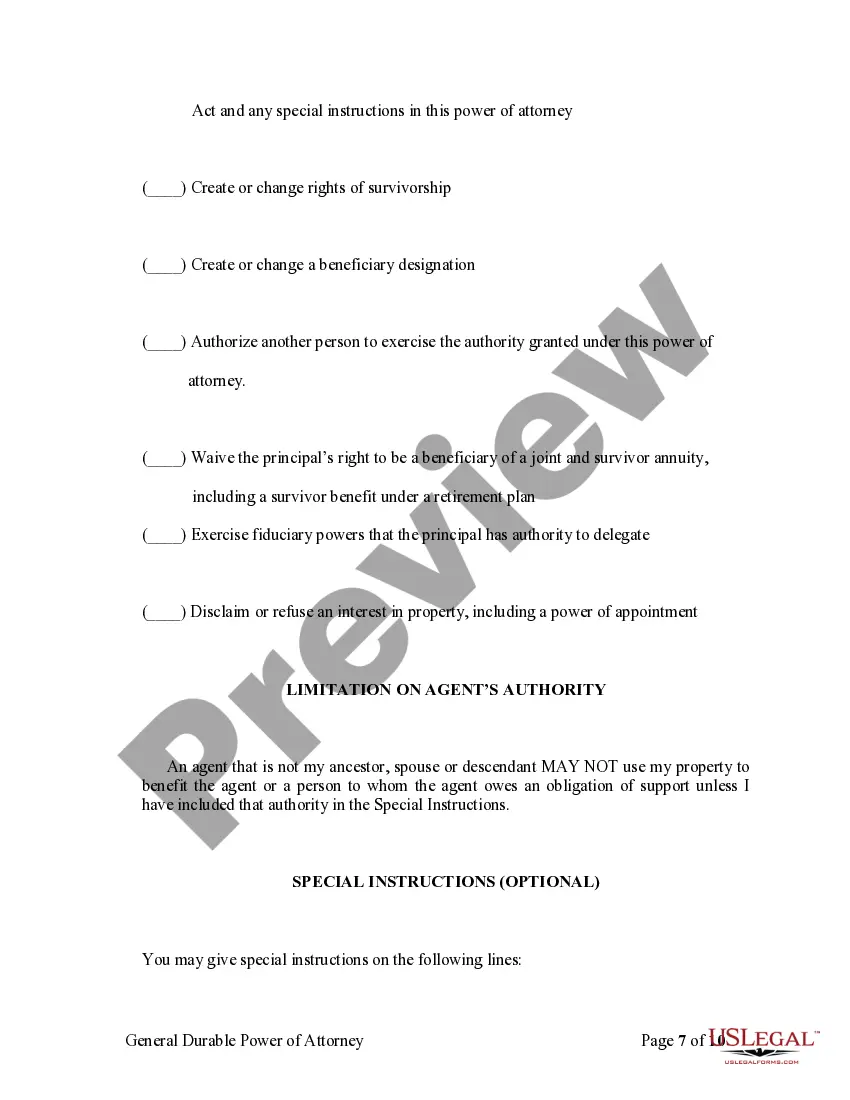 Preview General Durable Power of Attorney for Property and Finances or Financial Effective Immediately