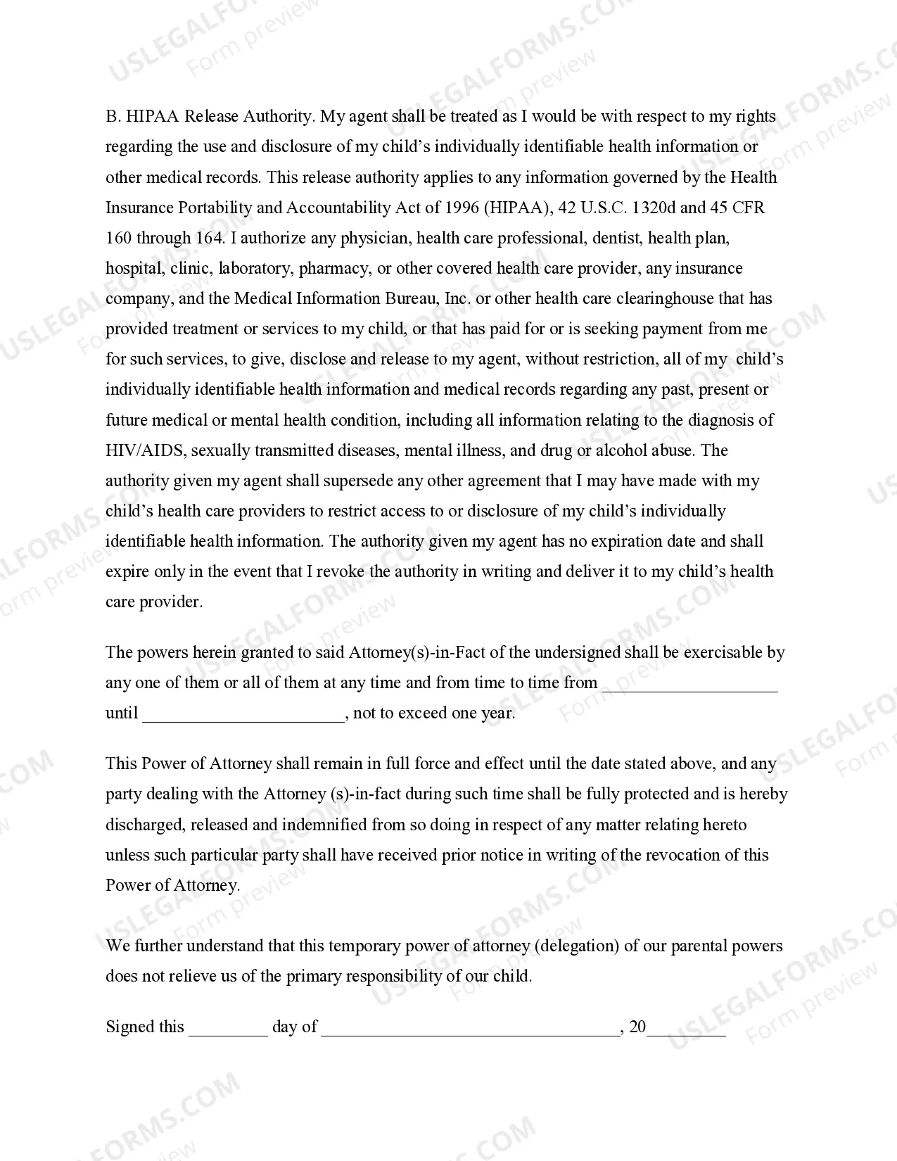 Preview General Power of Attorney for Care and Custody of Child or Children