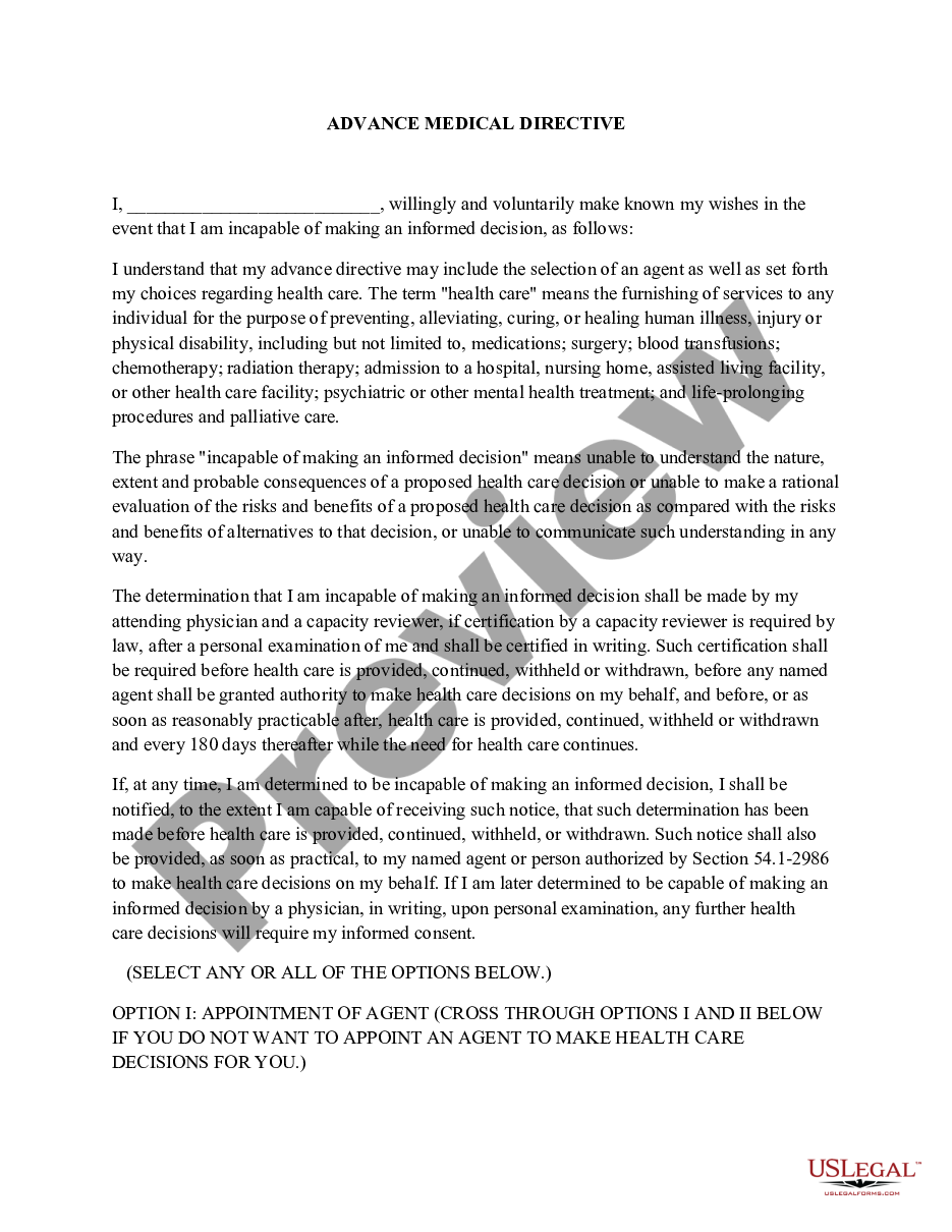 page 0 Health Care Directive - Advance Medical Directive - includes Living Will and Health Care Decisions preview