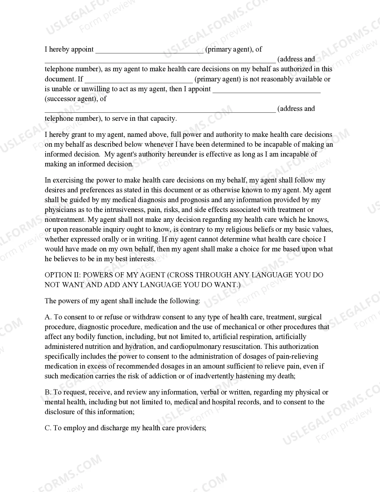 Preview Health Care Directive - Advance Medical Directive - includes Living Will and Health Care Decisions