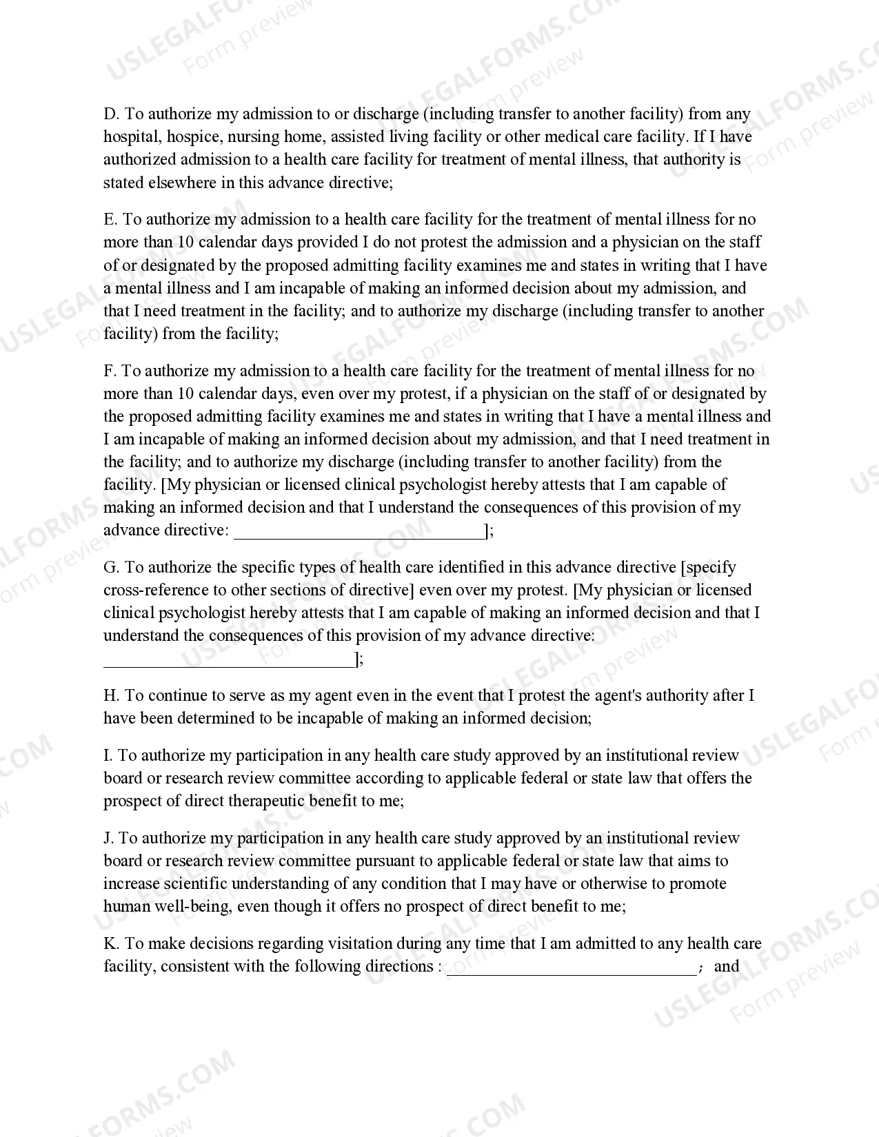 Preview Health Care Directive - Advance Medical Directive - includes Living Will and Health Care Decisions