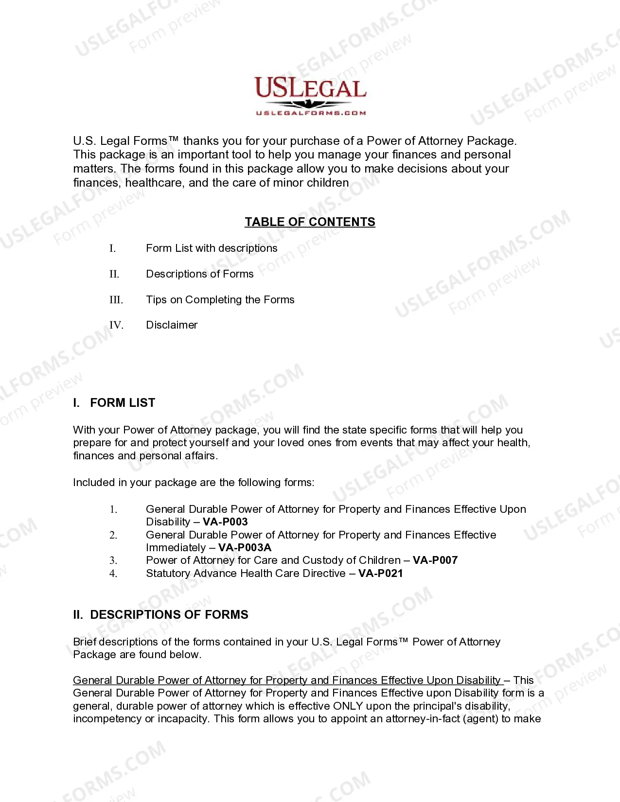 Preview Virginia Power of Attorney Forms Package