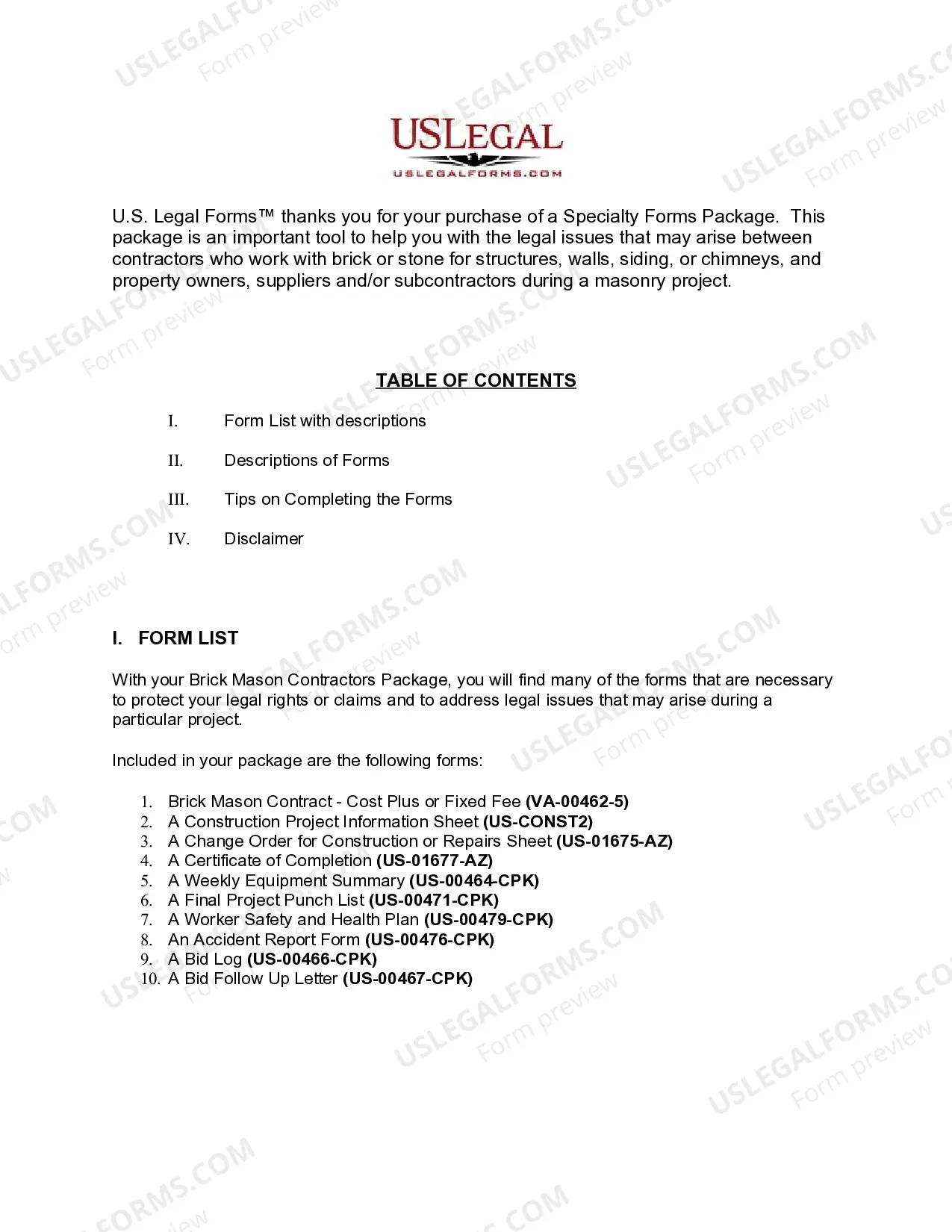 Preview Virginia Brick Mason Contractor Package